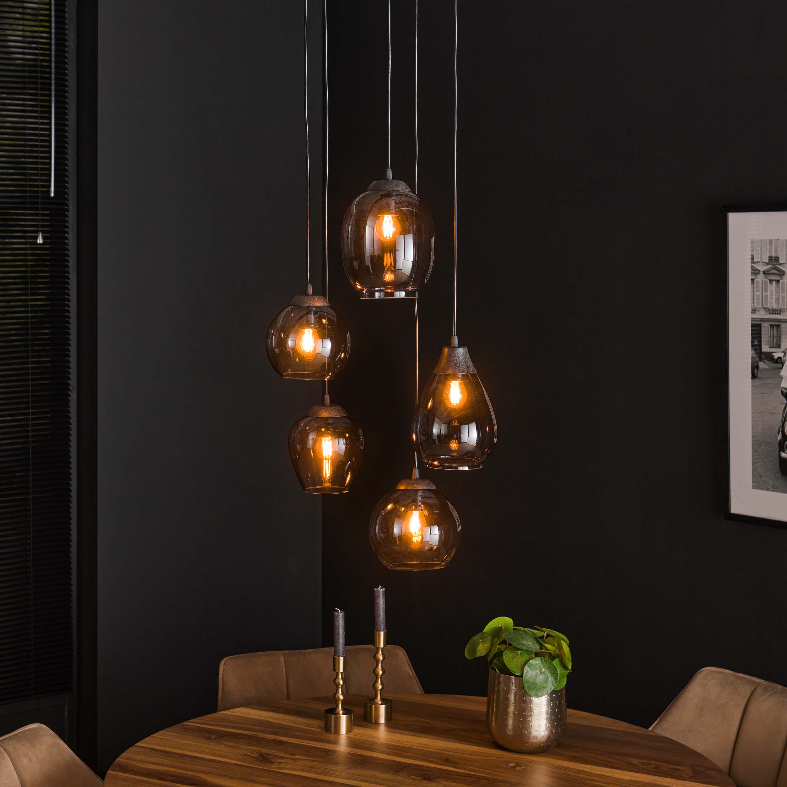 Lampe suspendue 5L mix étagé / Verre chromé