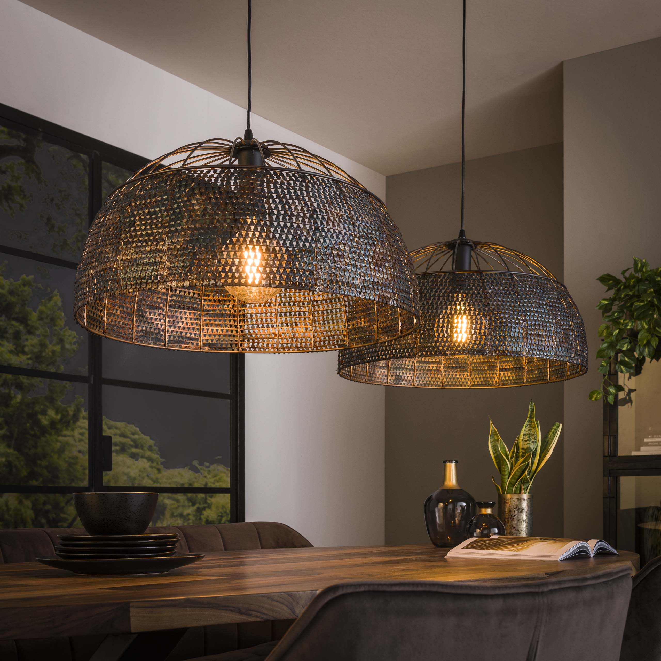 Lampe à suspension Armor Open 2 lumières Ø60 - Marron noir