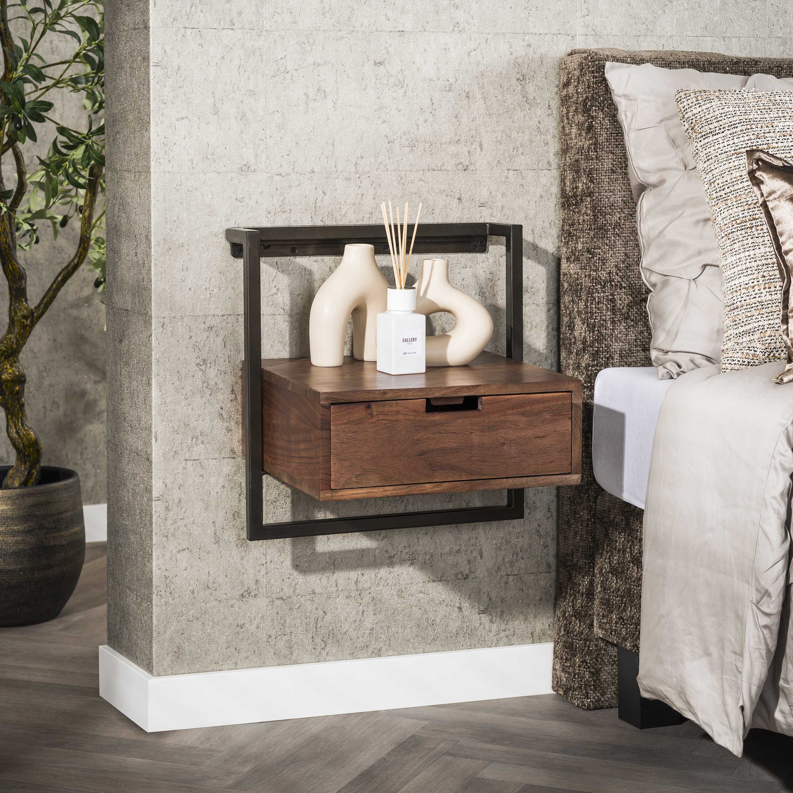 Table de chevet Air Solid 1 tiroir - Acacia massif marron