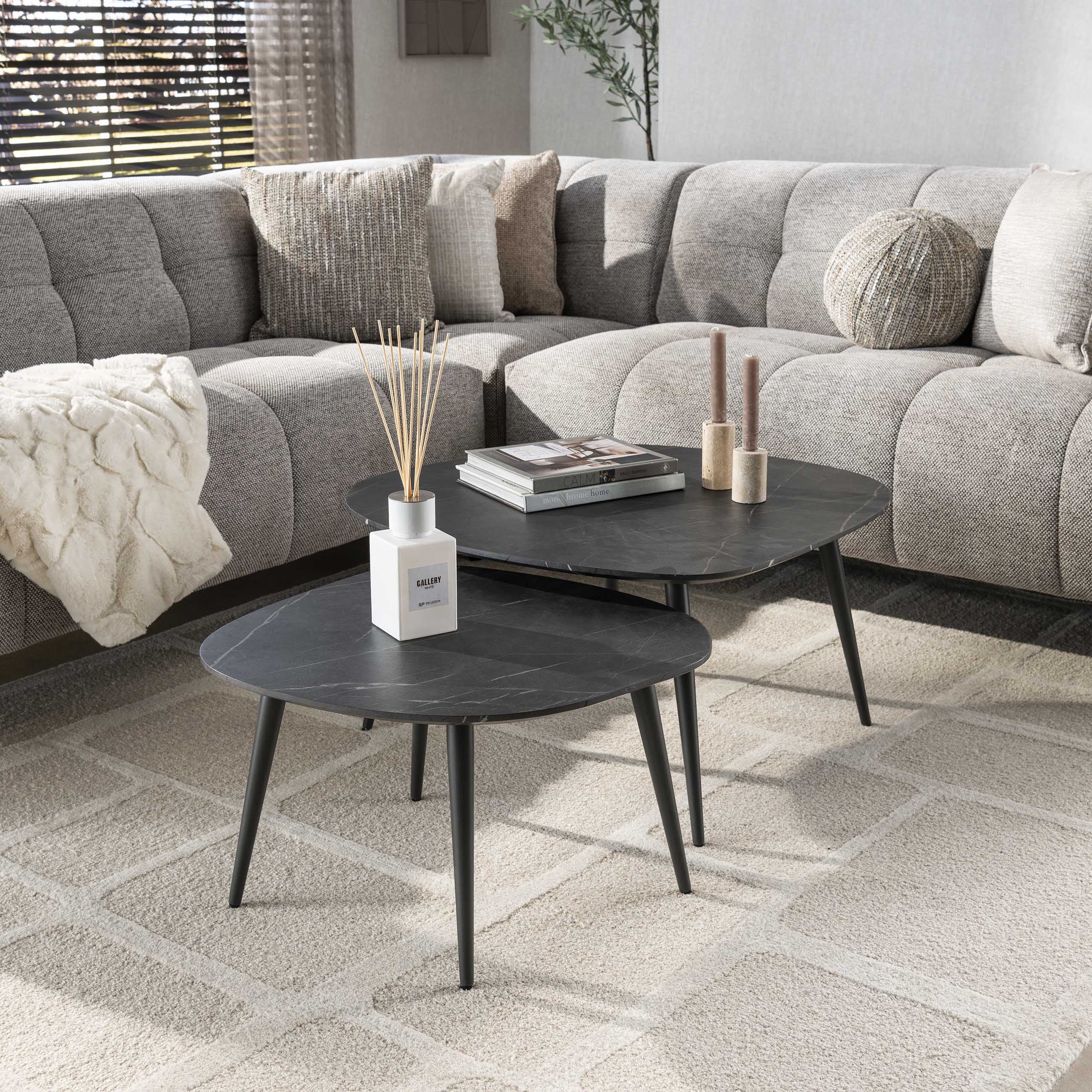 Set de 2 tables basses rock organique / 3D noir marron
