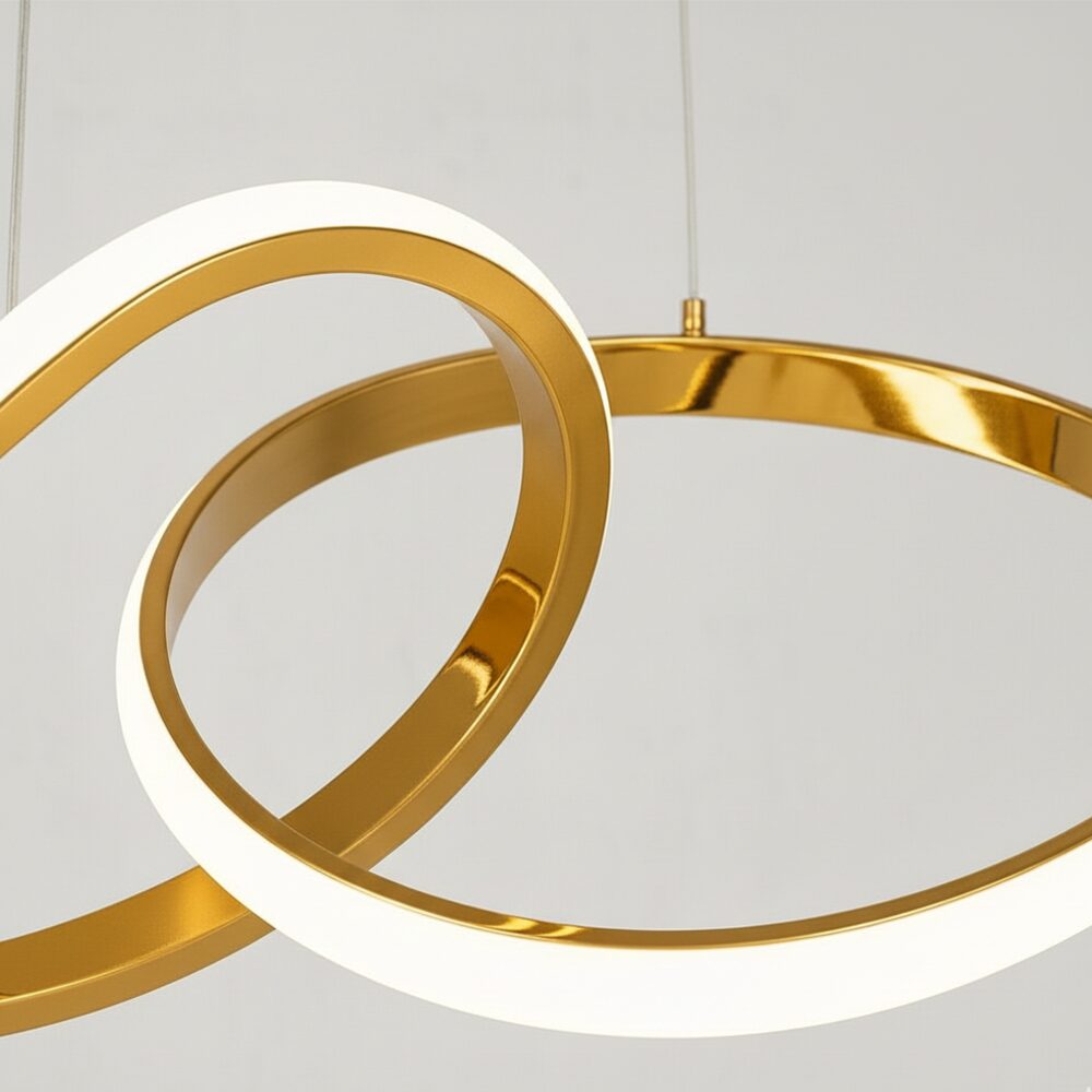 Lampe suspendue Aurora – Design 5 anneaux Or 120 cm