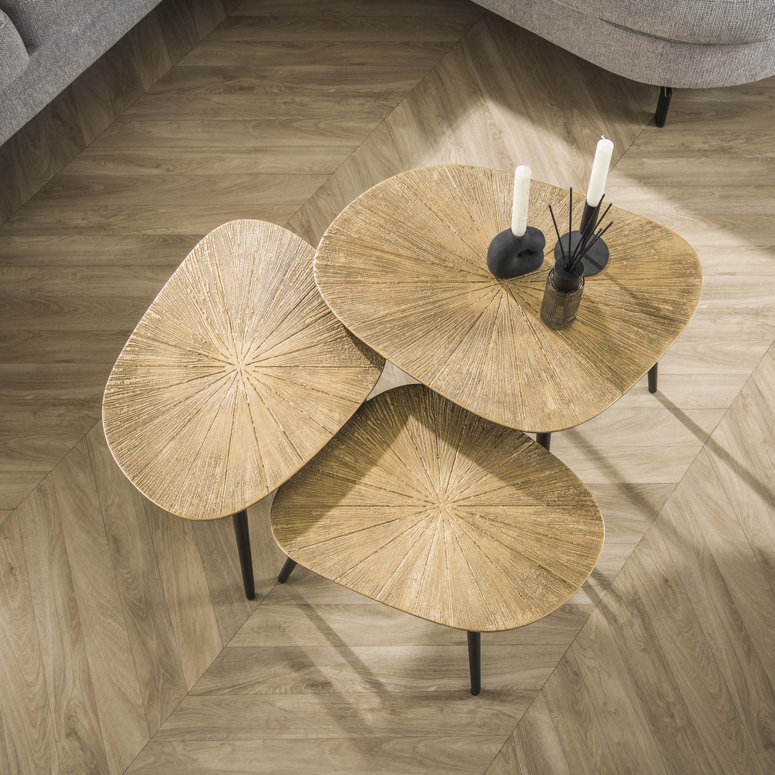 Table basse Ray quadrangulaire - Lot de 3 - Or antique