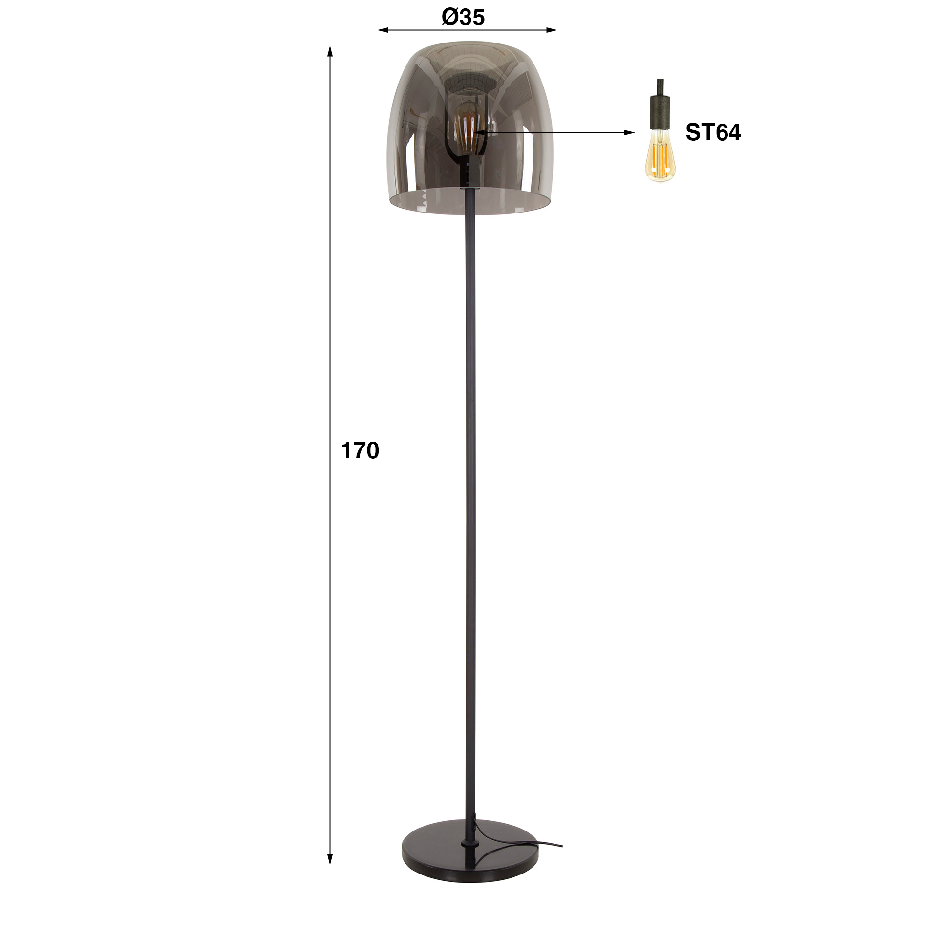Lampadaire 1L verre drift / Verre gris fumé