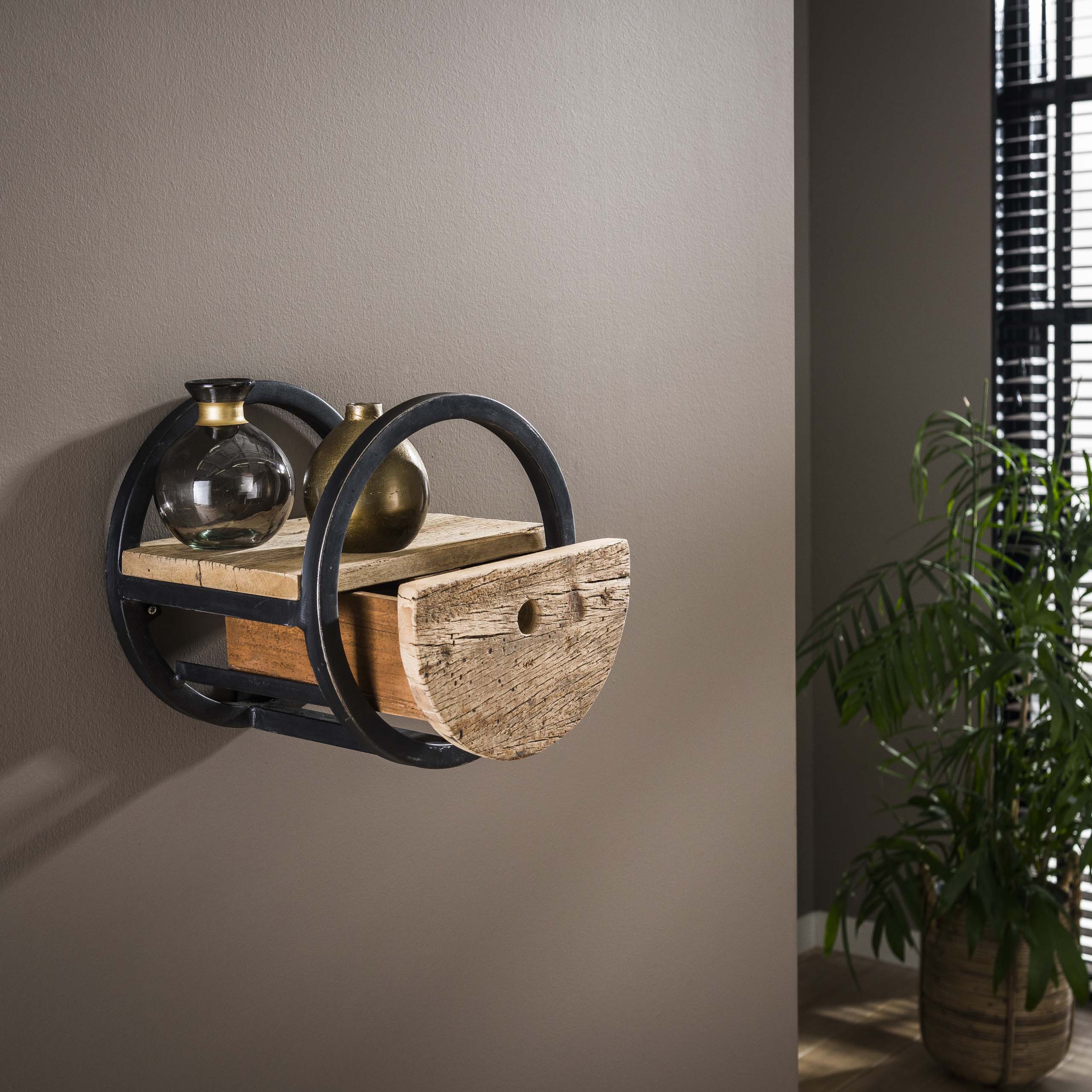 Etagère murale Circulaire 1 tiroir Ø30 - Bois dur robuste