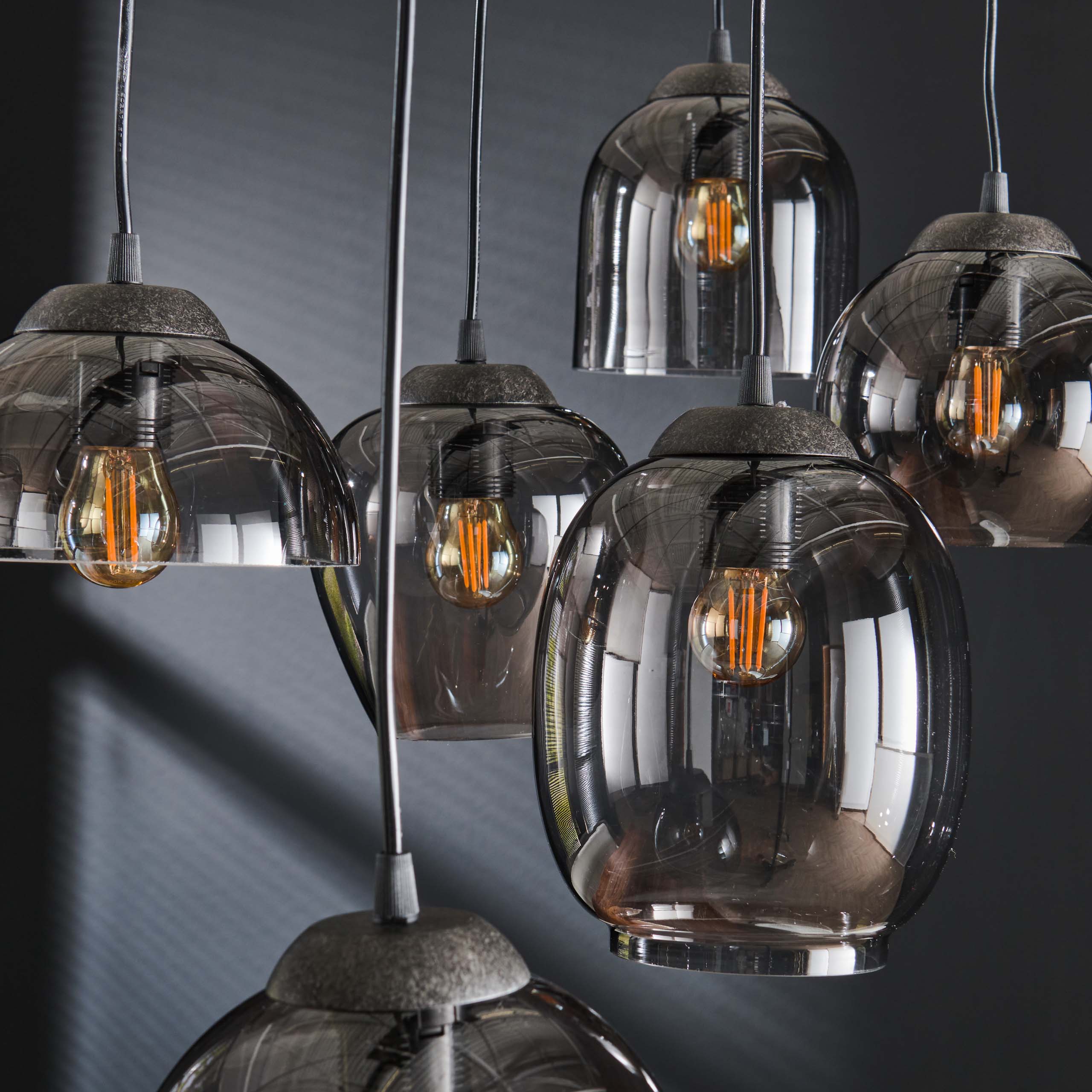 Lampe suspendue 5L mix étagé / Verre chromé