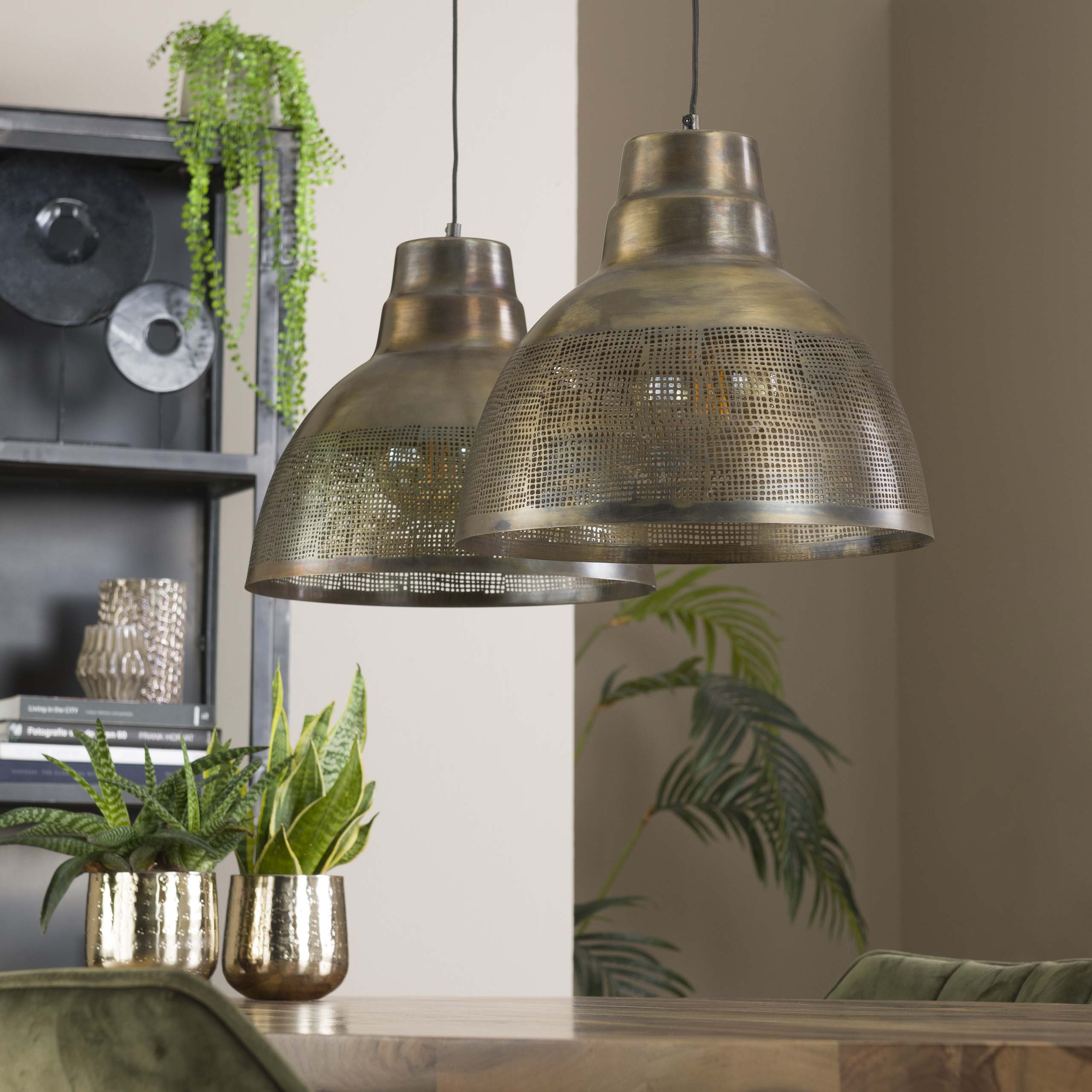 Lampe suspendue 2xØ38 écran / Bronze antique