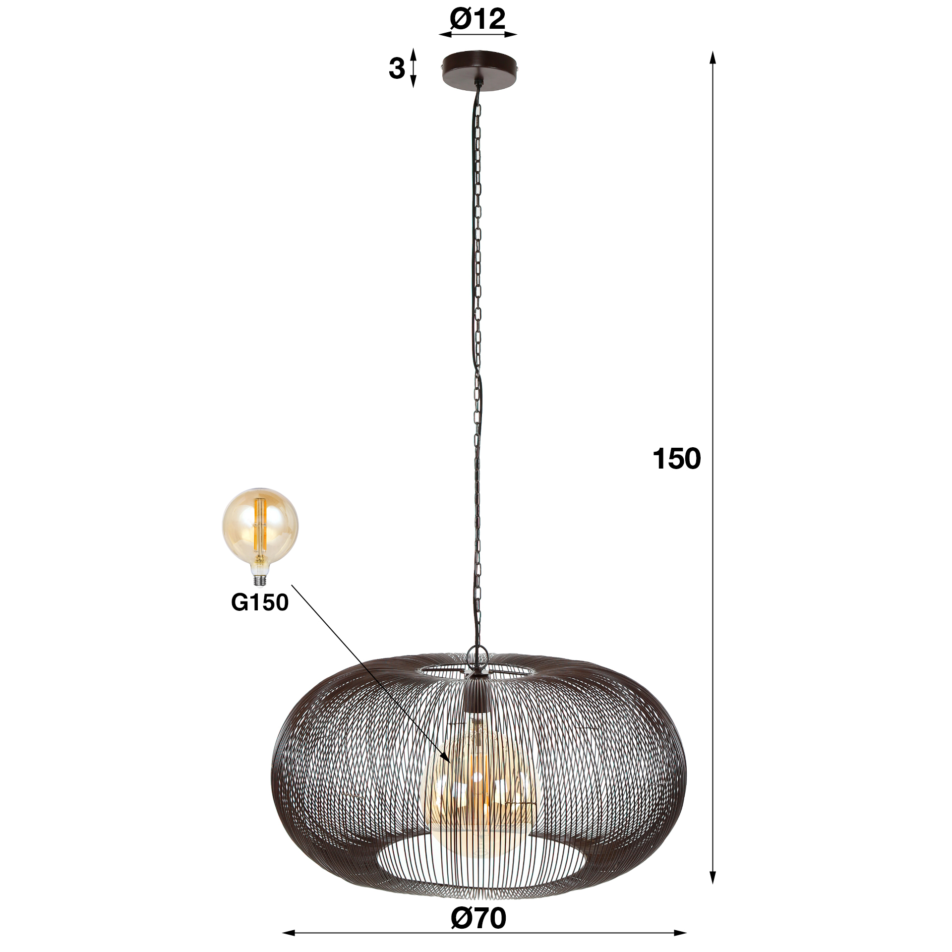 Lampe à suspension Ø70 twist cuivre / Nickel noir