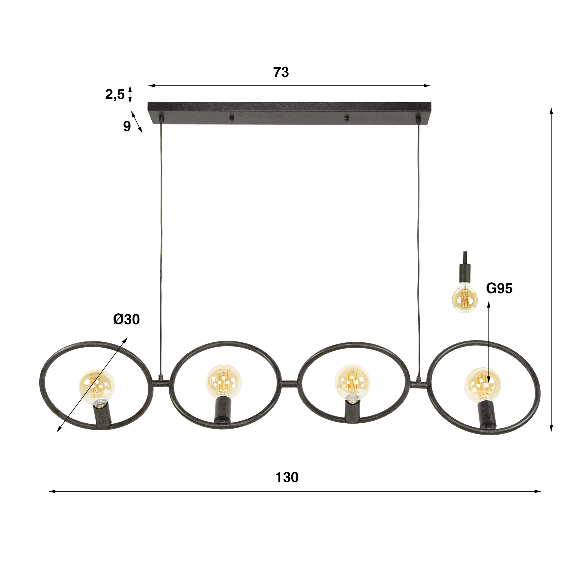 Lampe suspendue Loop 4 lumières Artic noir