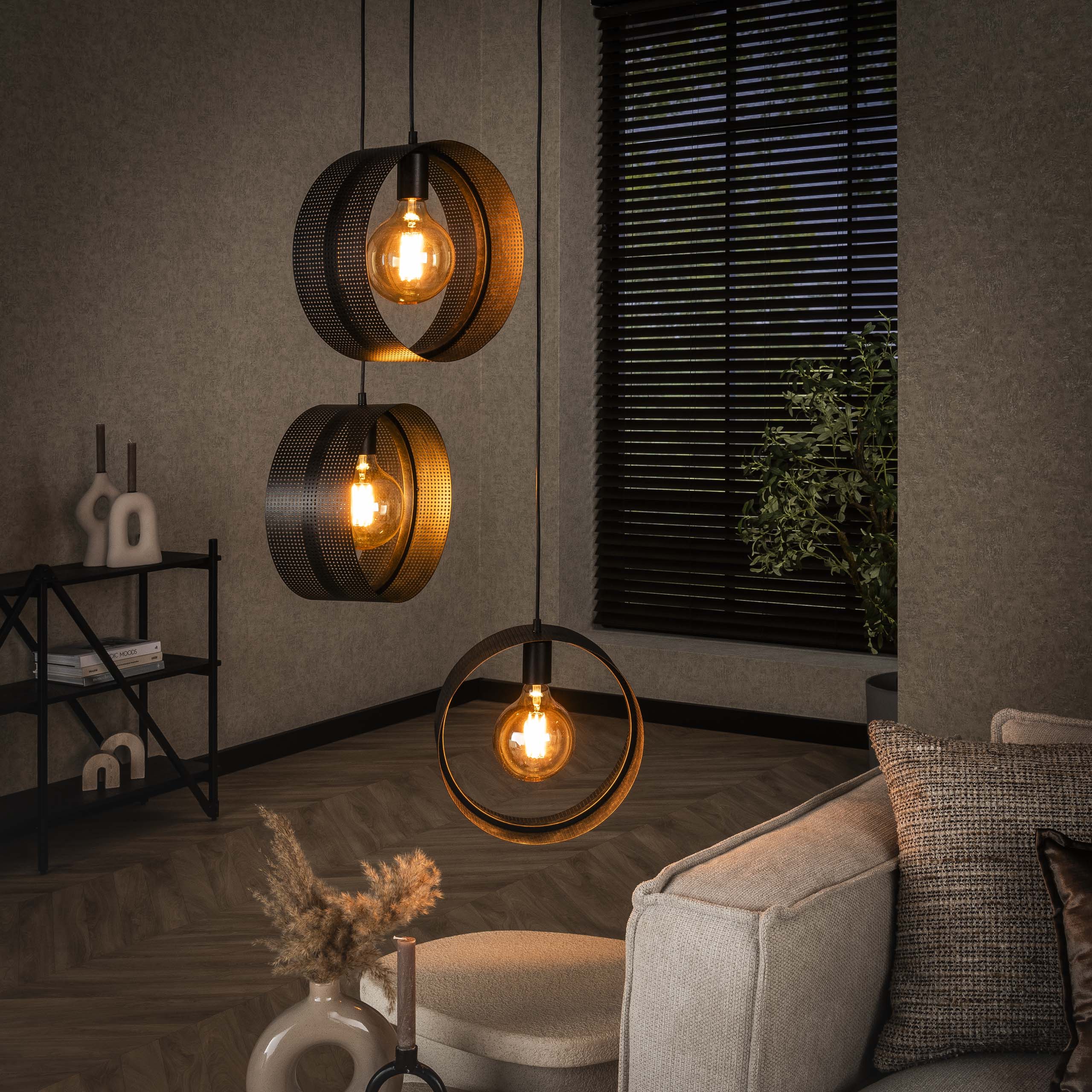 Lampe suspendue Ring mesh étagé 3 lumières - Charbon