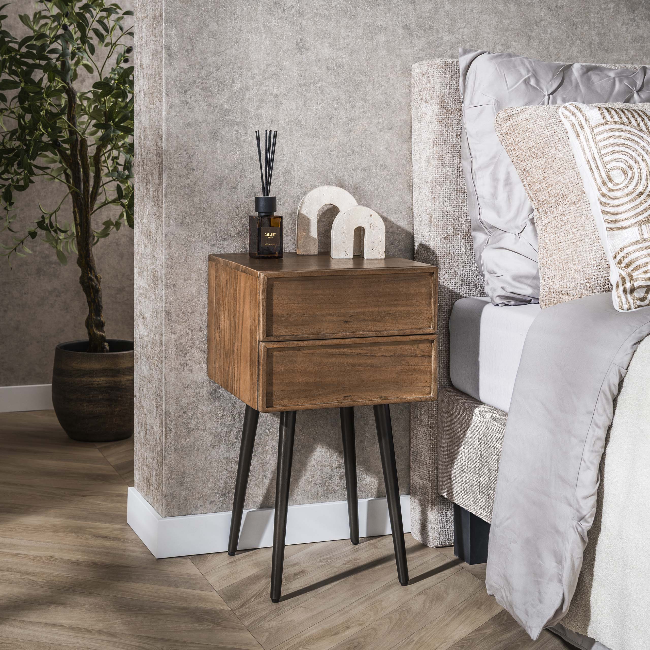 Table de Chevet Structure 2 tiroirs - Acacia massif Marron