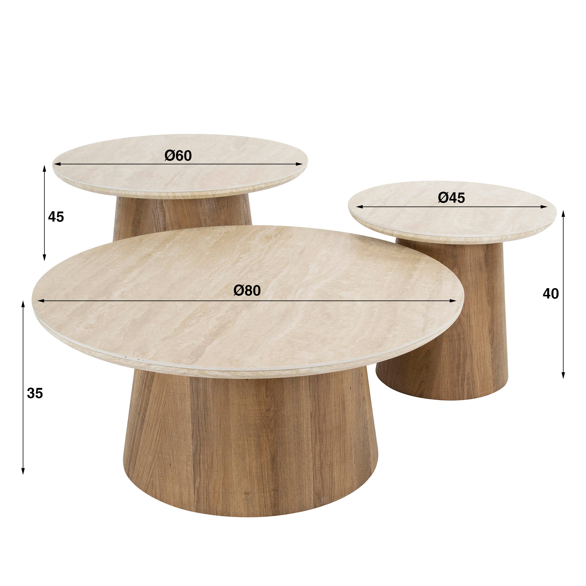 Table basse Romano ronde - Lot de 3 - Céramique travertin
