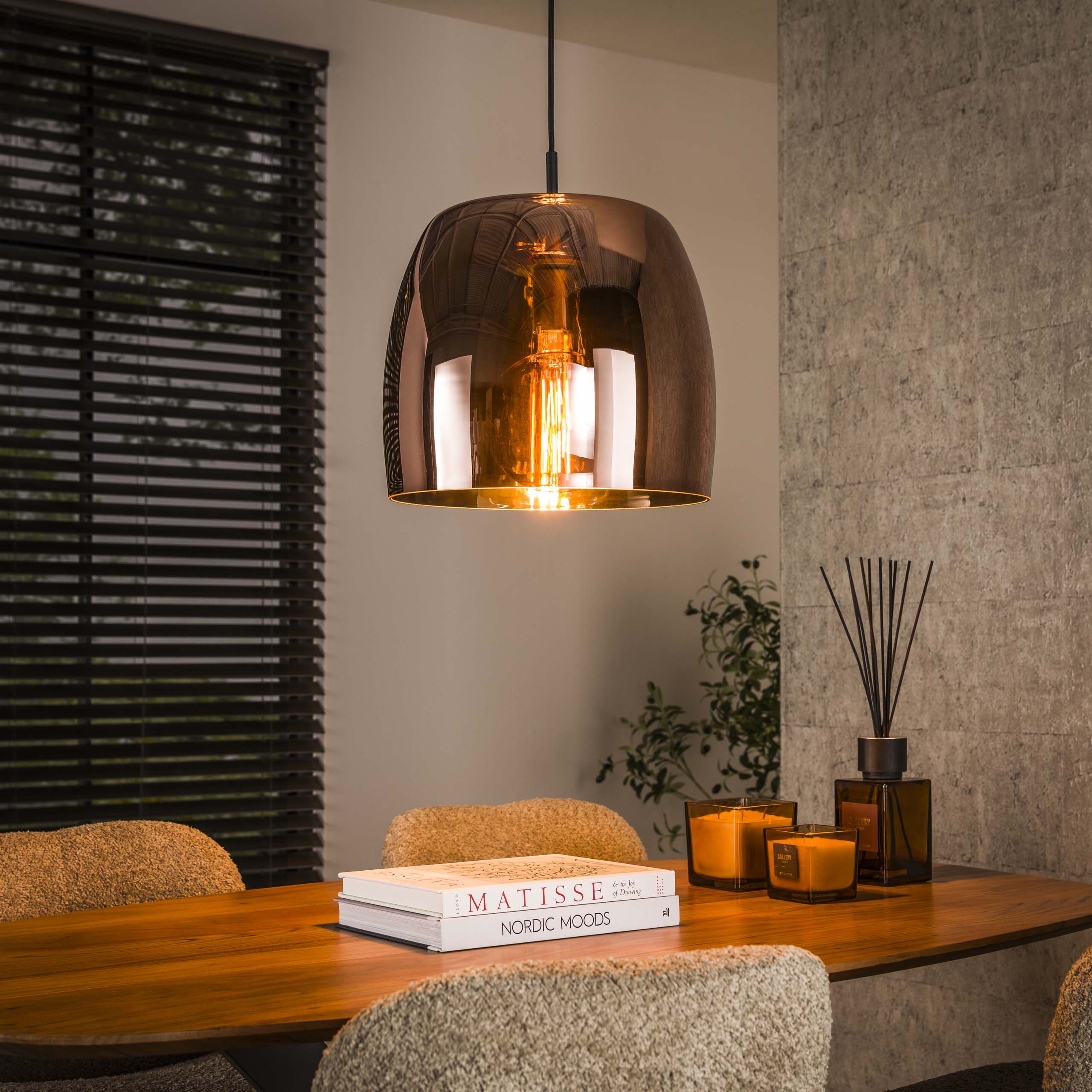 Lampe suspendue 1L verre drift / Verre couleur cuivre