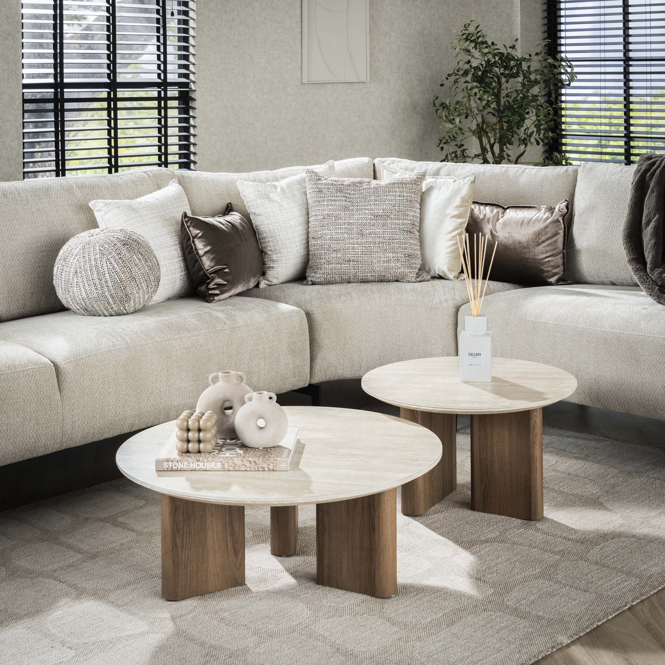 Table basse Romano ronde - Lot de 2 - Céramique travertin