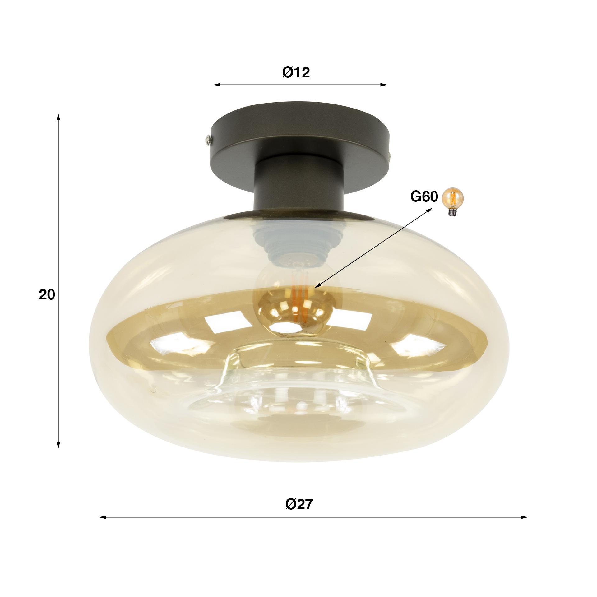 Plafonnier Soll 1 lumière - Verre ambré