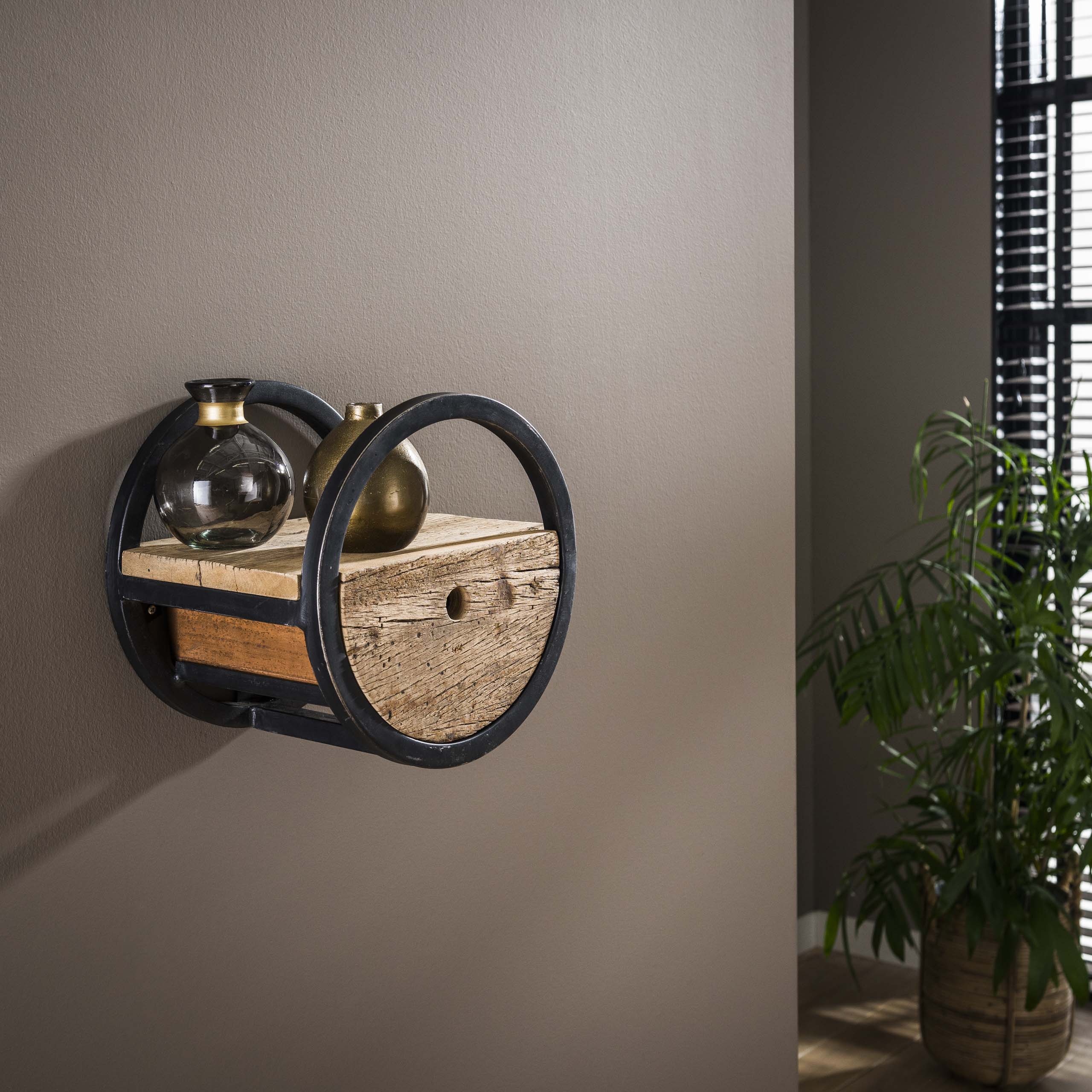 Etagère murale Circulaire 1 tiroir Ø30 - Bois dur robuste