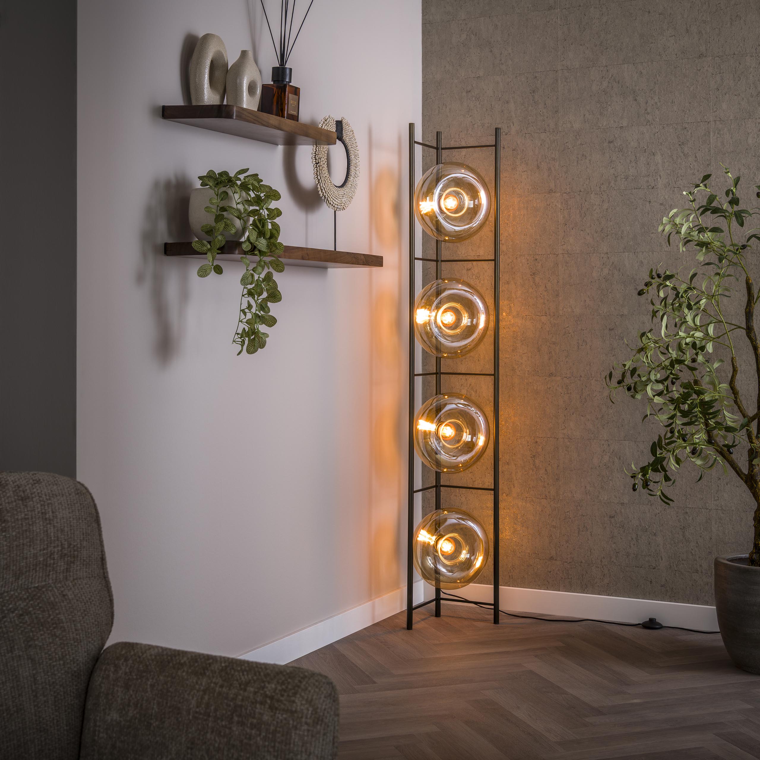 Lampadaire Soll 4 lumières Verre Ambré