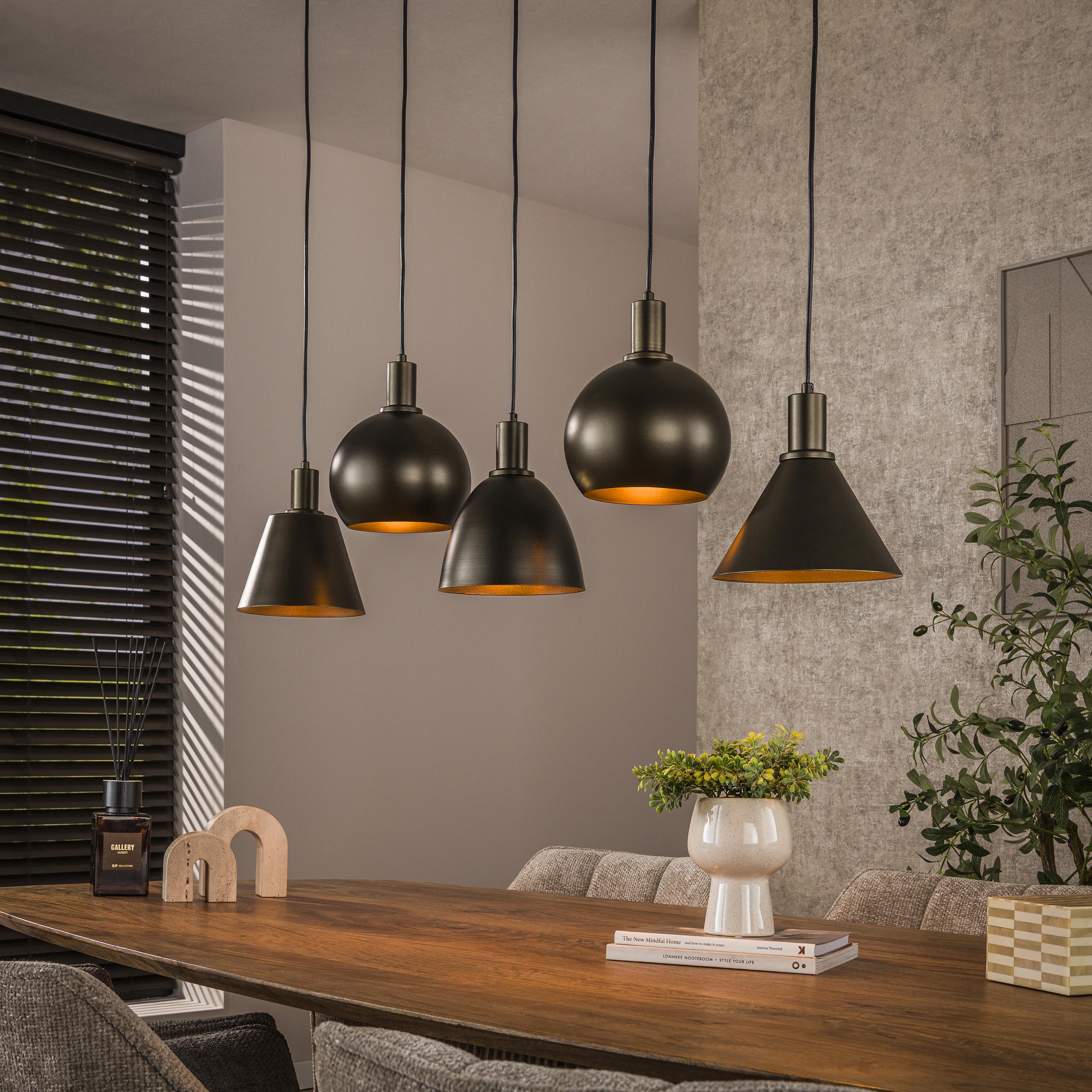 Lampe à suspension Metallo 5 lumières - Brun Sienne