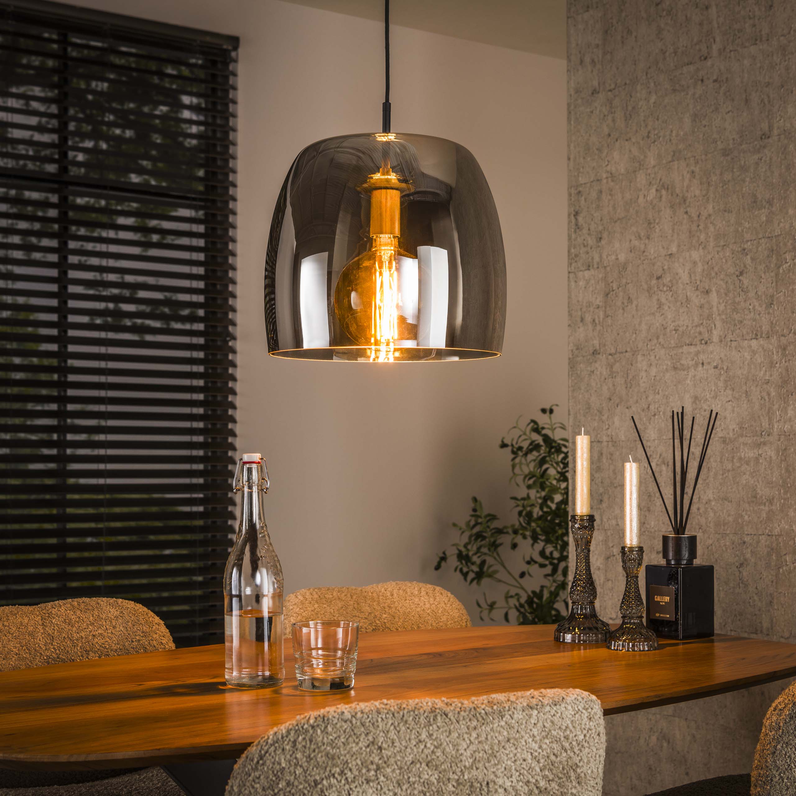 Lampe suspendue 1L verre drift / Verre gris fumé