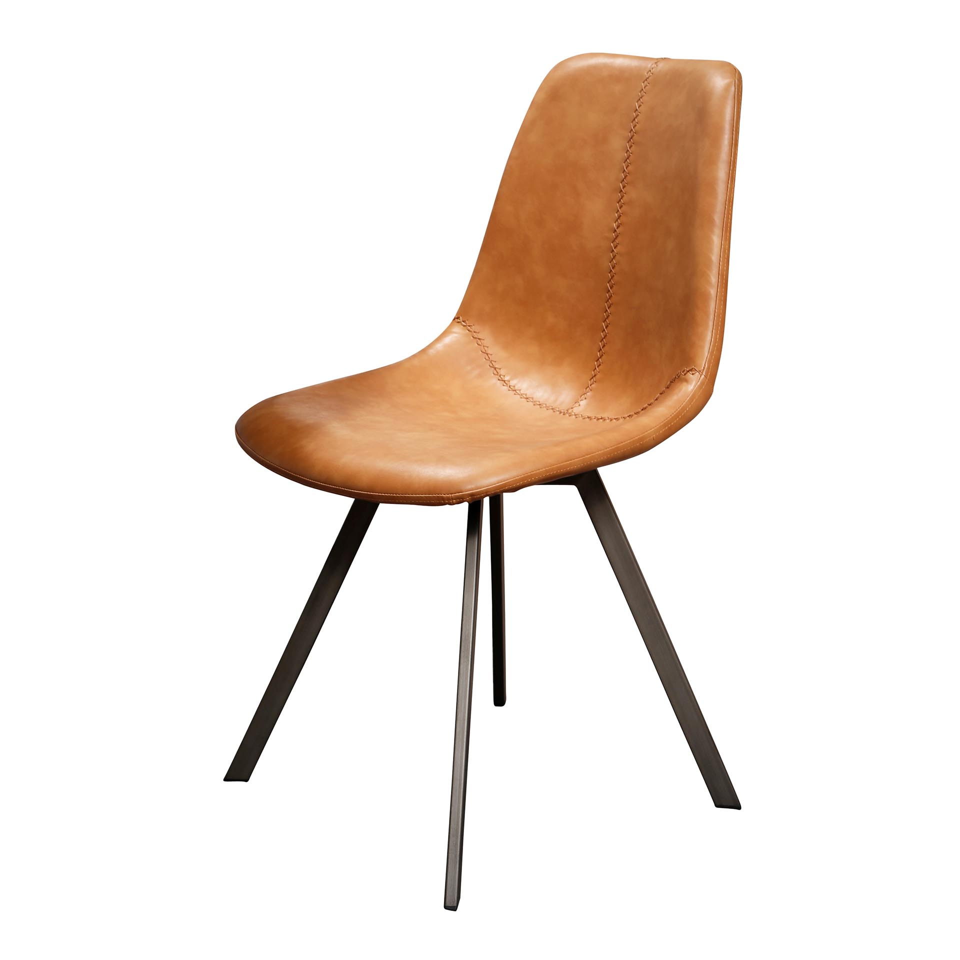 Chaise à structure plate en zigzag. VPE4 / Selle PU cuir de vache marron