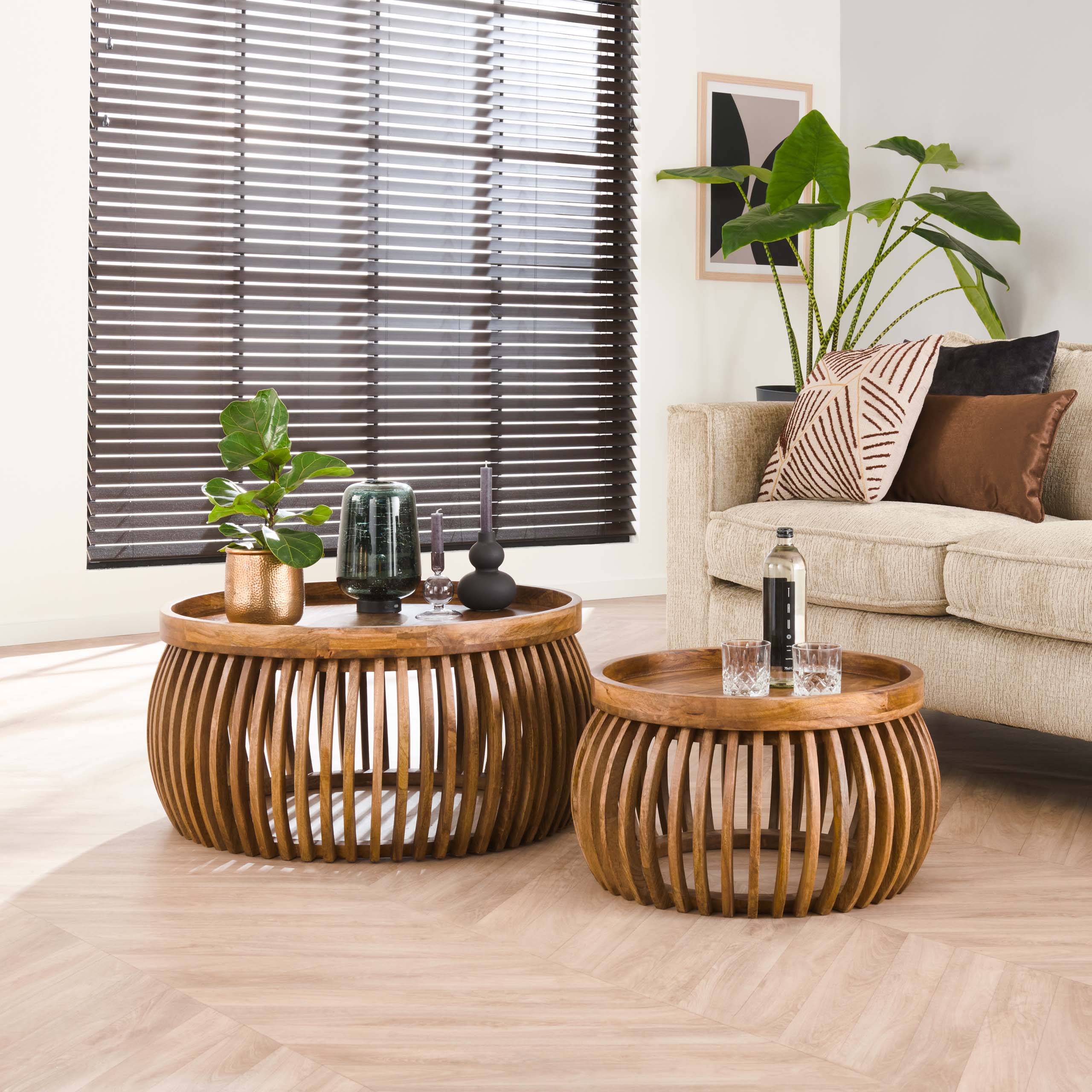 Table basse Tweak Curve - lot de 2 - Manguier massif sable