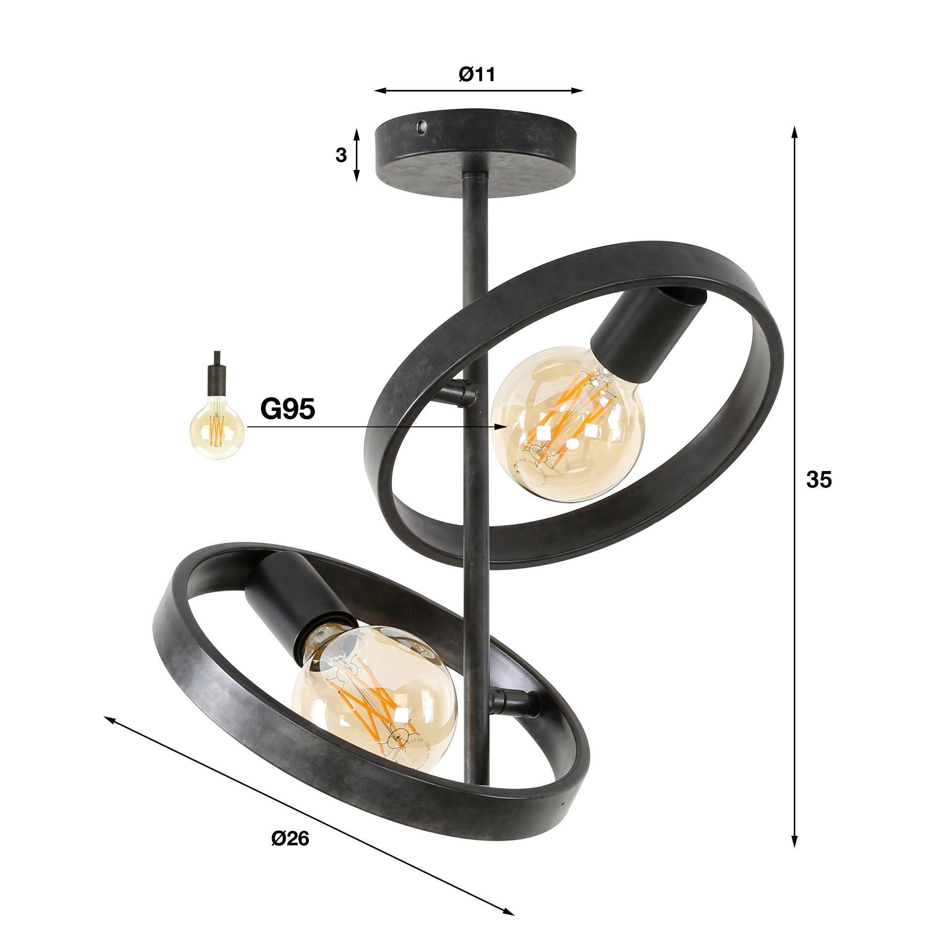 Plafonnier 2L hover / Charbon
