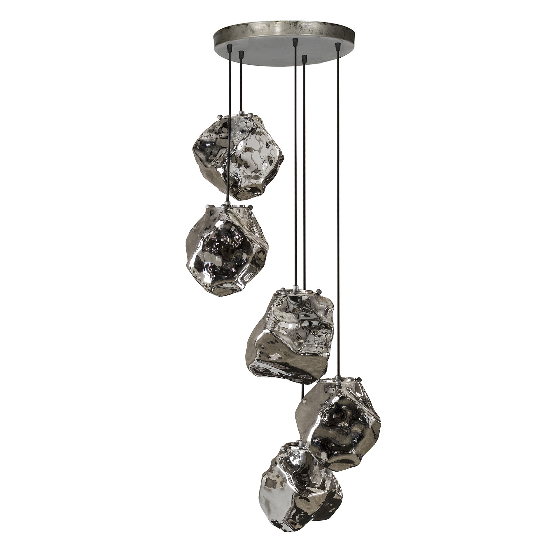 Lampe suspendue 5L roche à gradins / Verre chromé