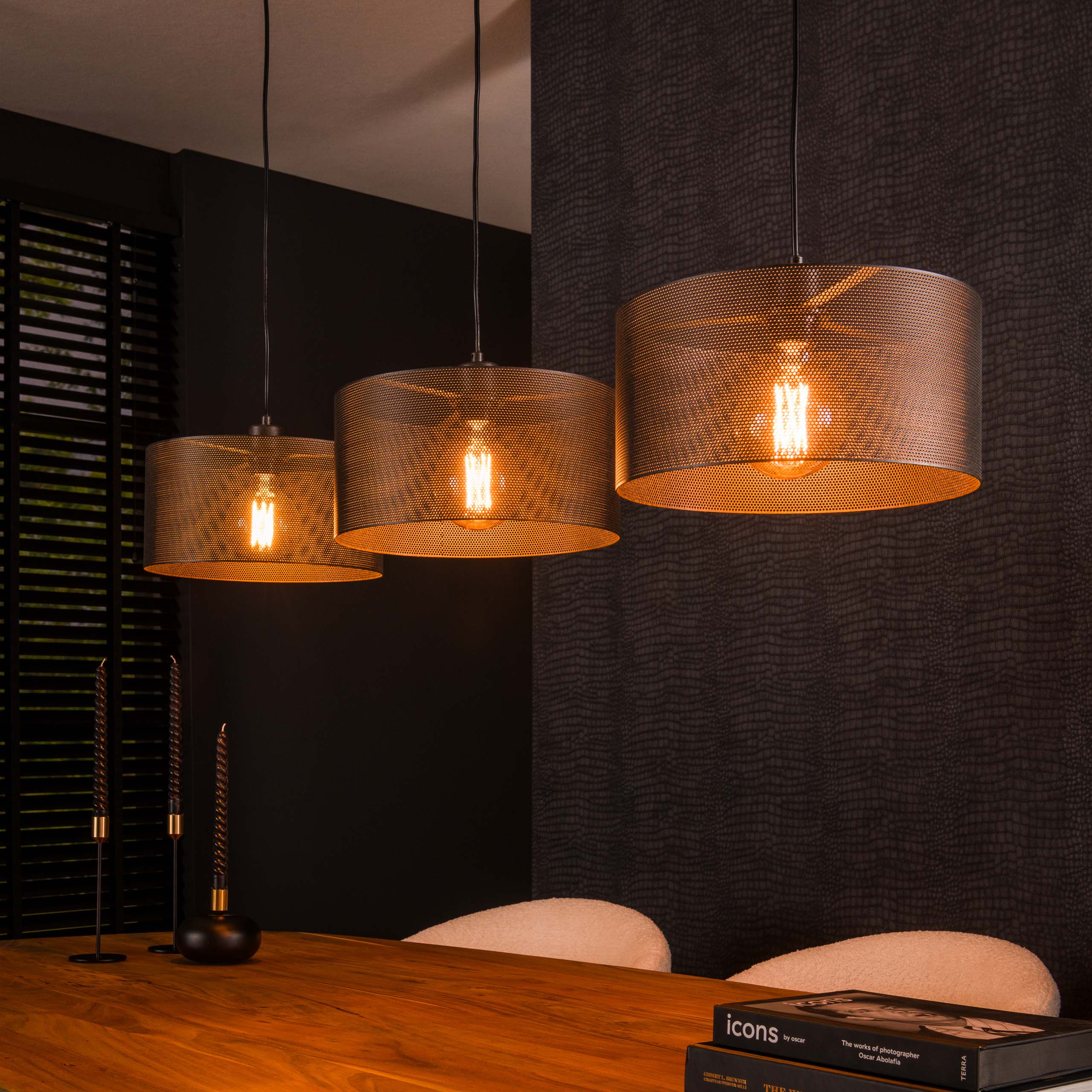 Lampe suspendue 3L maille ronde / Noir Artic