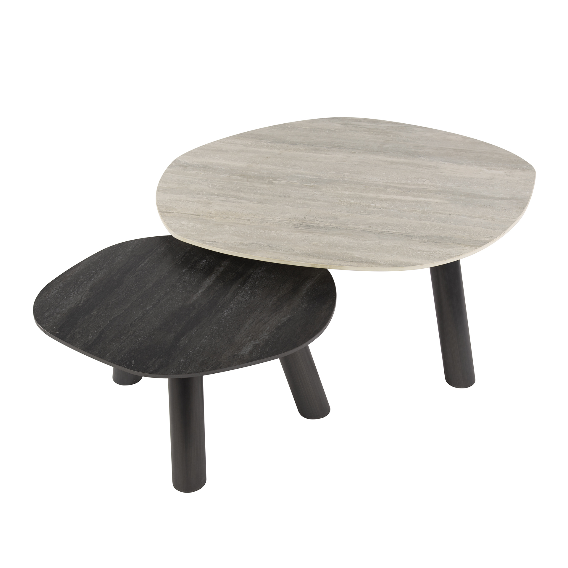 Table basse Twin Log 3D en céramique travertin - Lot de 2