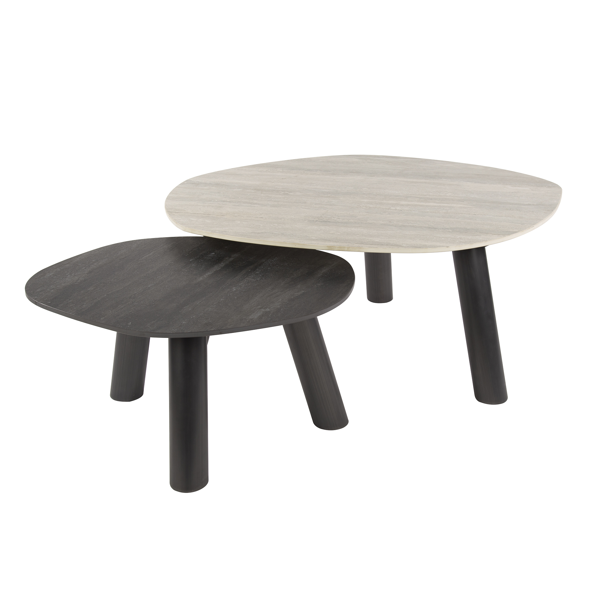 Table basse Twin Log 3D en céramique travertin - Lot de 2