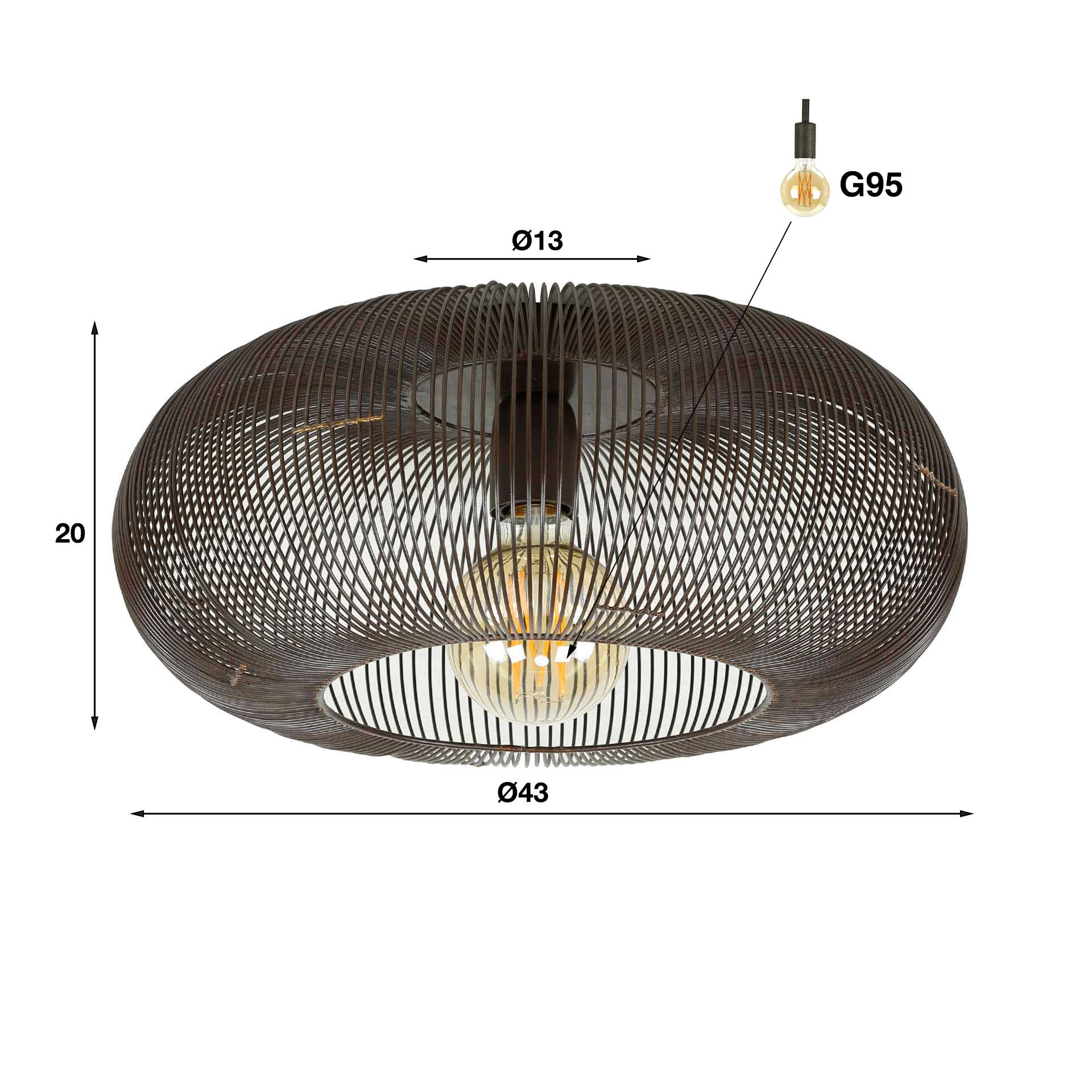 Plafonnier Ø43 cuivre twist / Nickel noir
