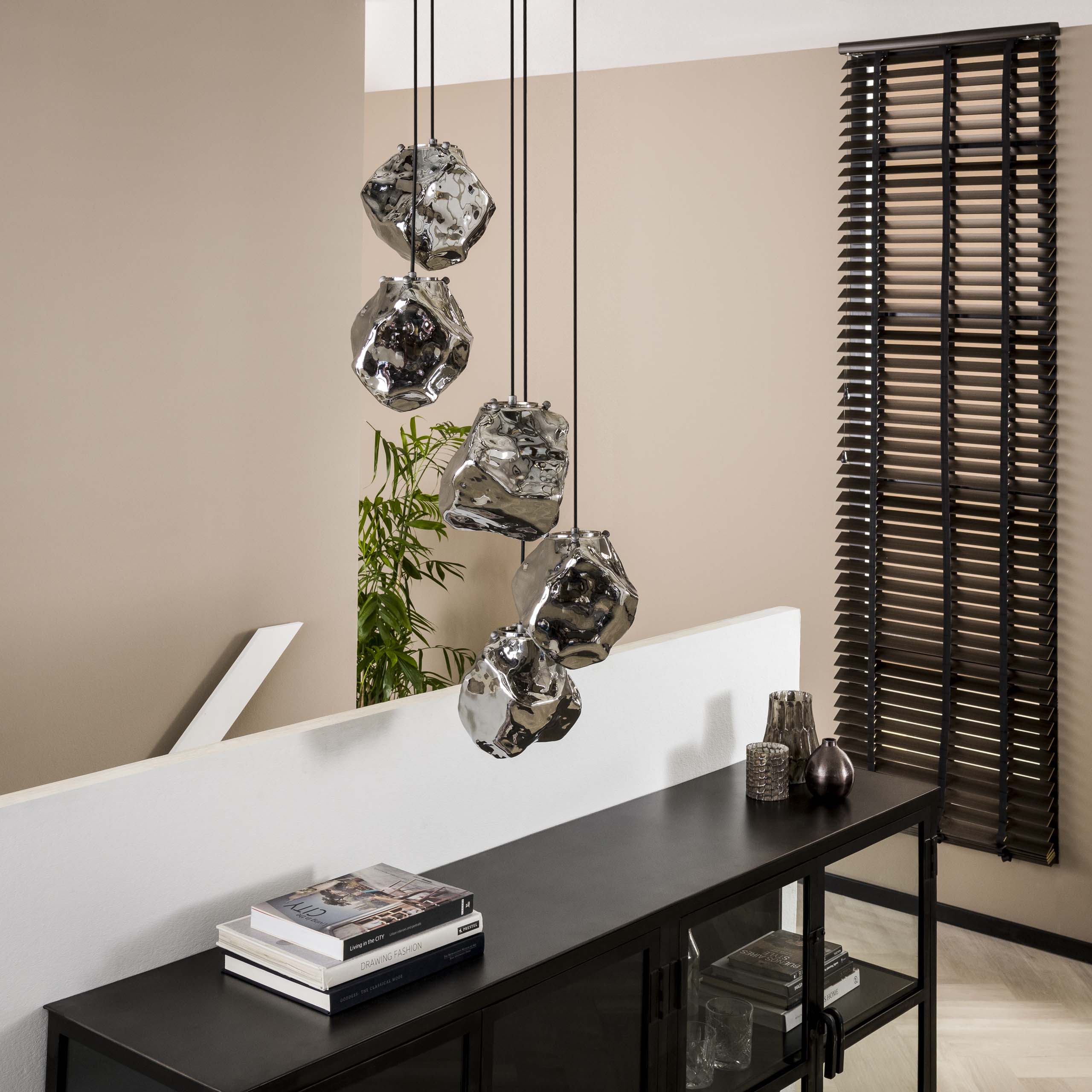 Lampe suspendue 5L roche à gradins / Verre chromé