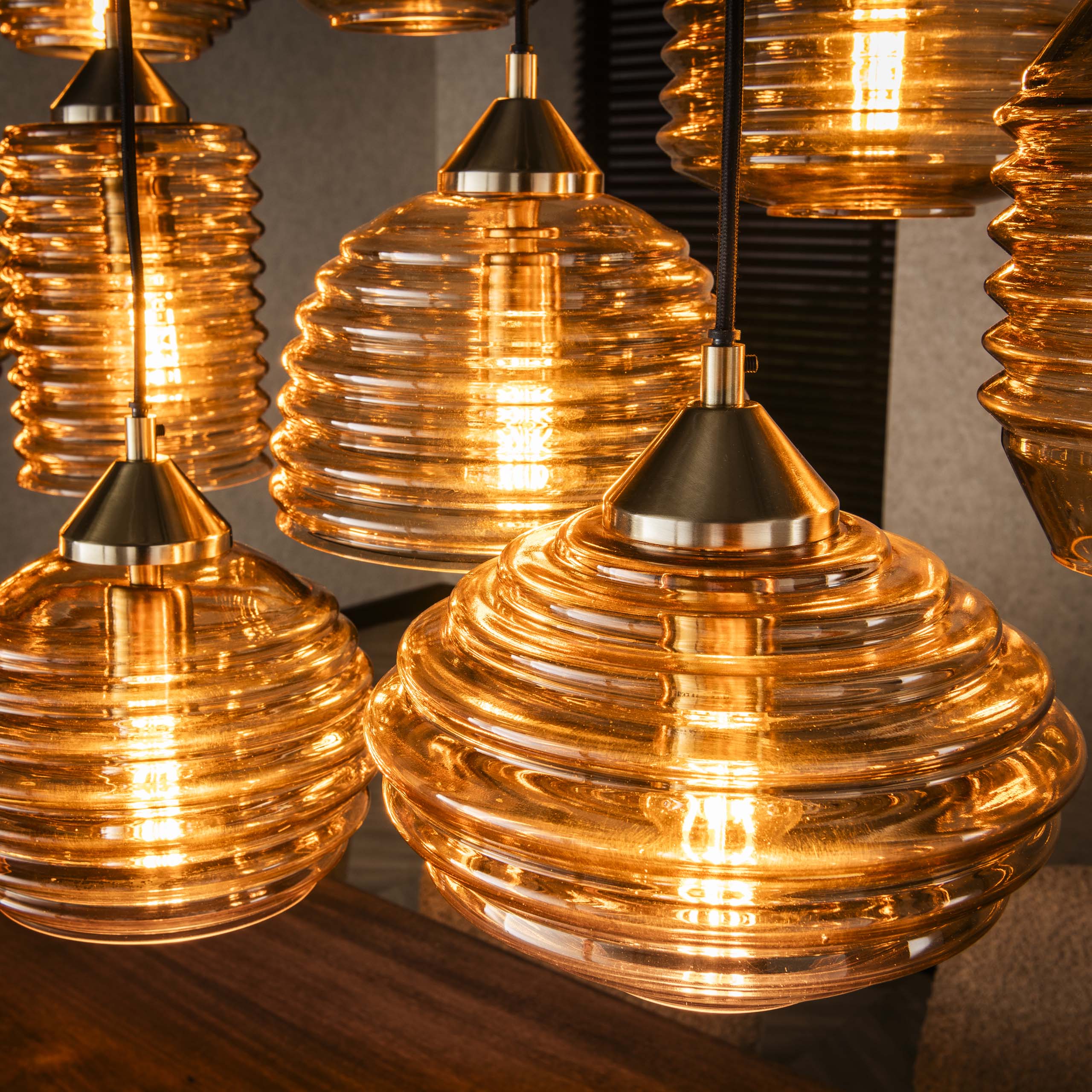 Lampe suspendue Rib Glass 15 lumières - Verre ambré