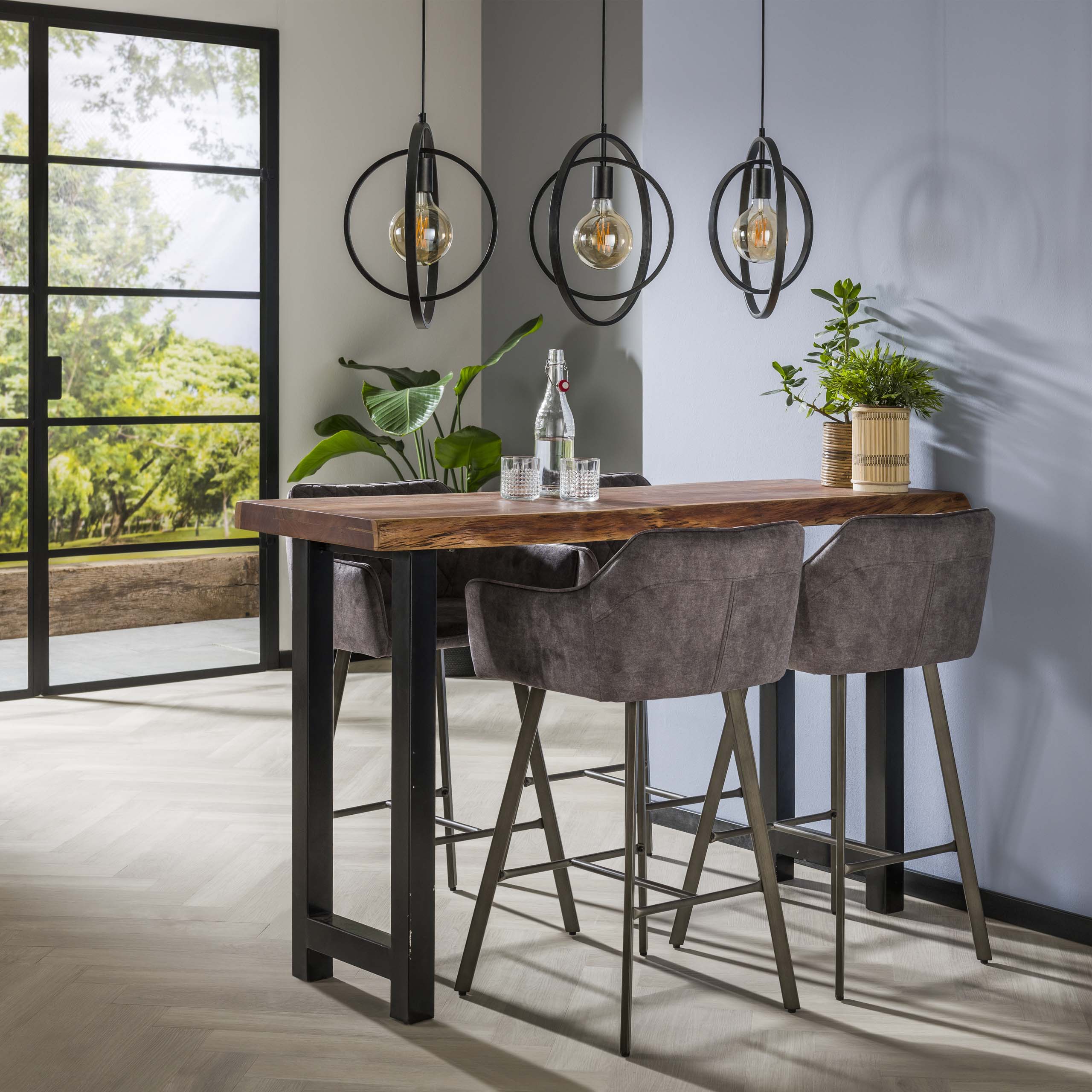 Table de bar tronc d'arbre 150, épaisseur plateau 60 mm / Acacia massif naturel