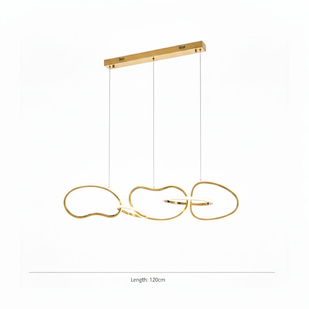 Lampe suspendue Aurora – Design 5 anneaux Or 120 cm
