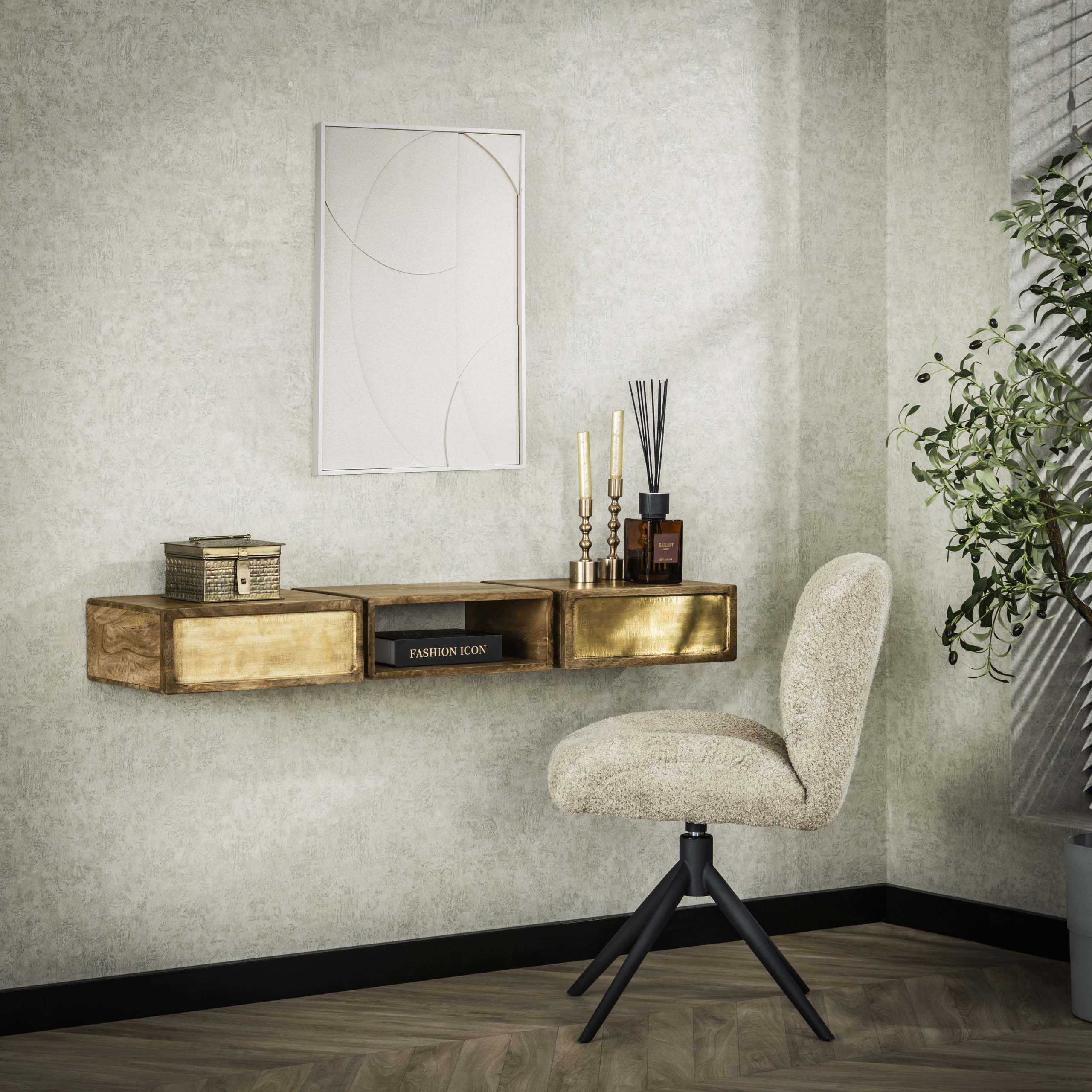 Coiffeuse Laiton 2 tiroirs - Manguier massif sable