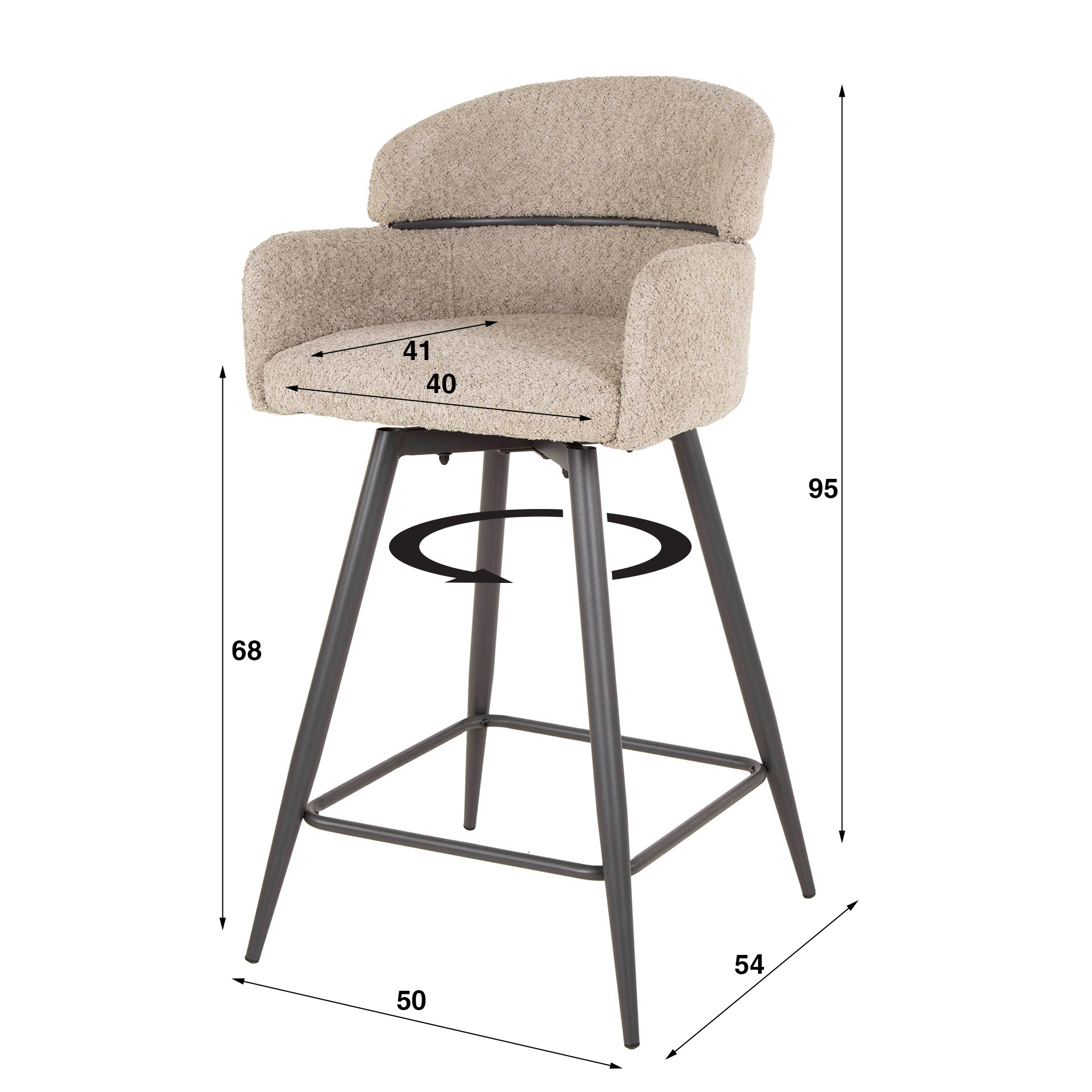 Chaise de bar pivotante boucle dossier rond VPE2 / Boucle couleur sable