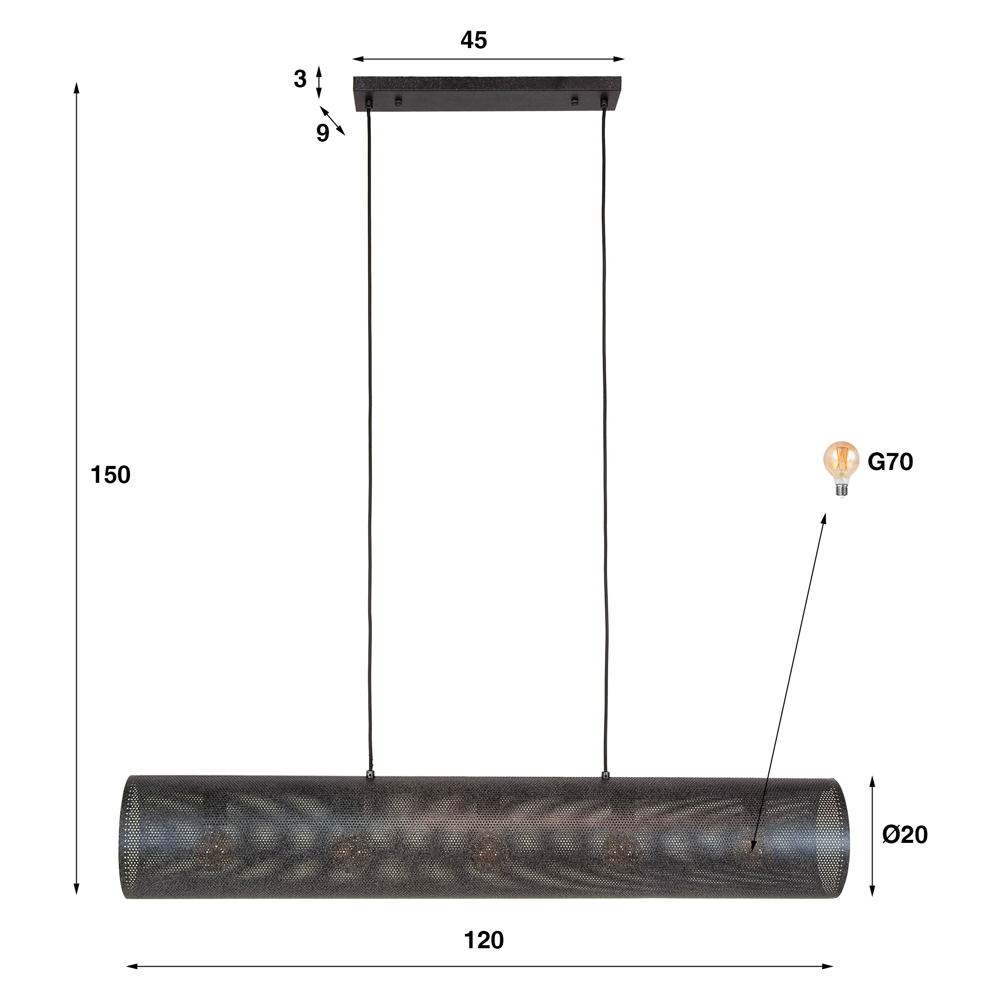 Lampe suspendue Tubon Mesh 5 lumières - Noir arctique