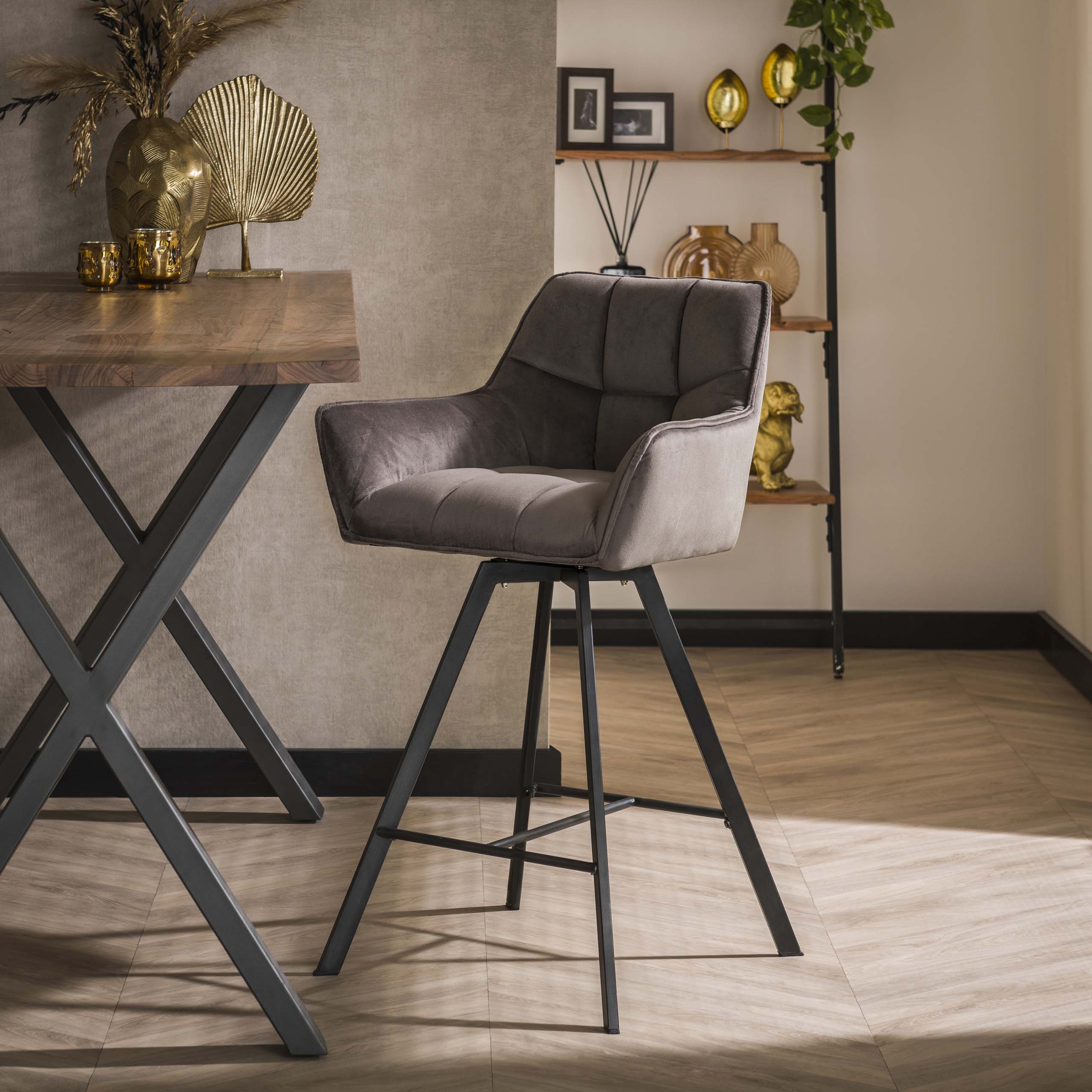 Grille de chaise de bar rotative. VPE2 / Velours anthracite