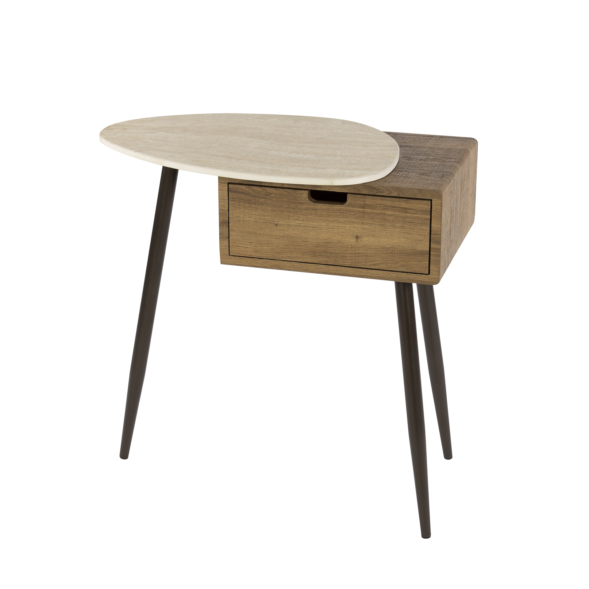 Table de chevet Travino 1 tiroir gauche - Céramique travertin