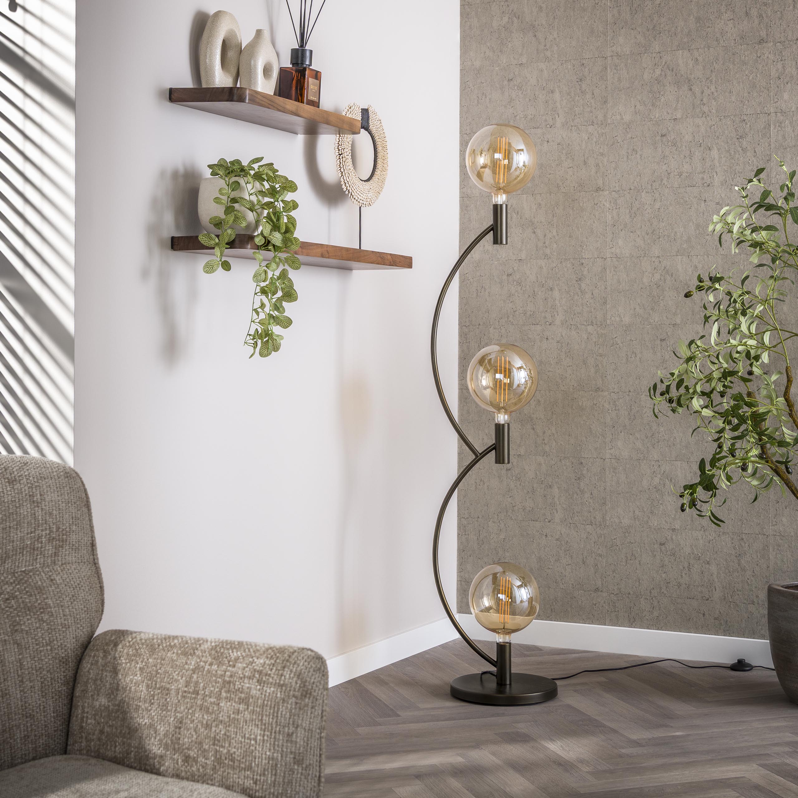 Lampadaire Arcus 3 lumières marron Sienne