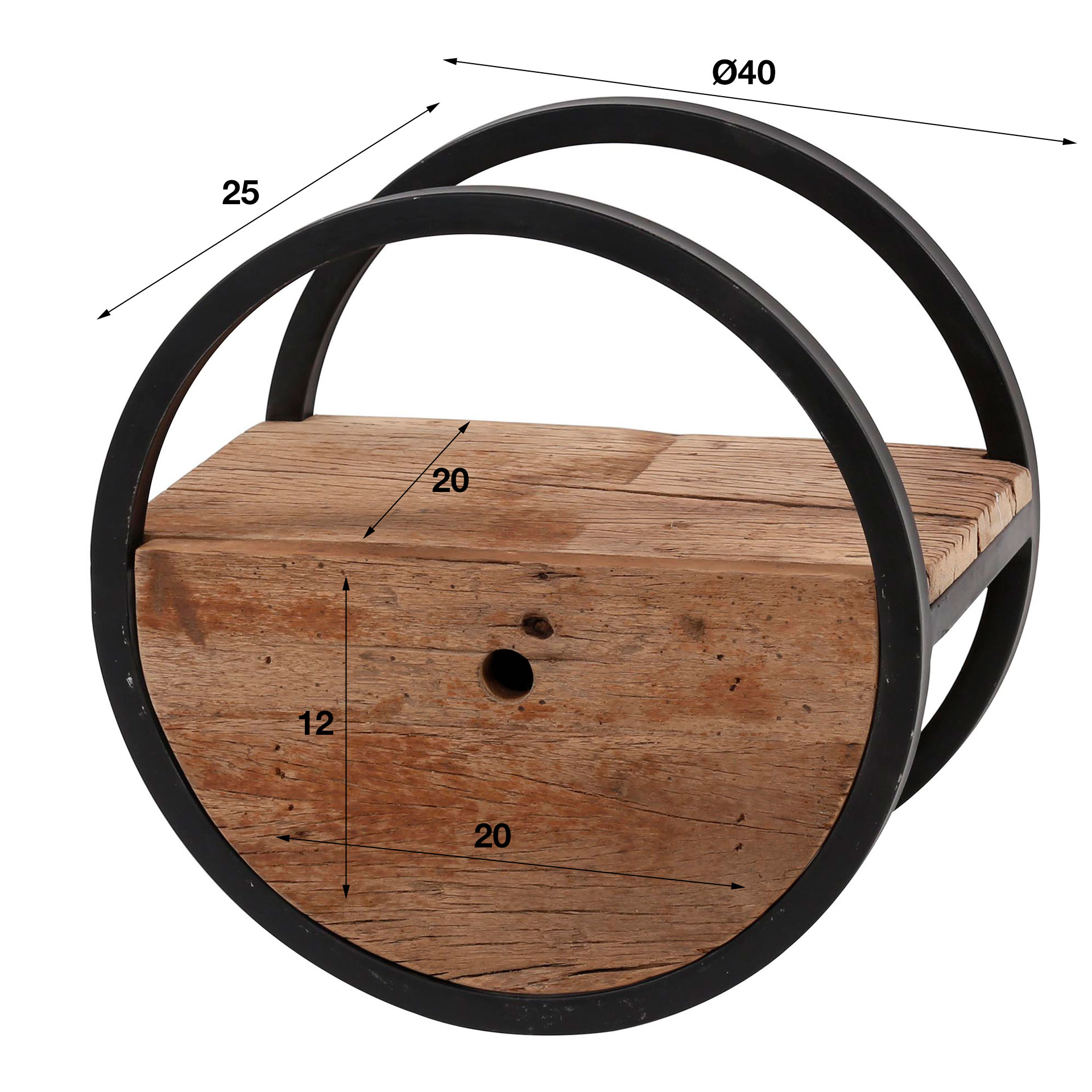 Etagère murale circulaire Ø40 avec tiroir / Bois dur robuste