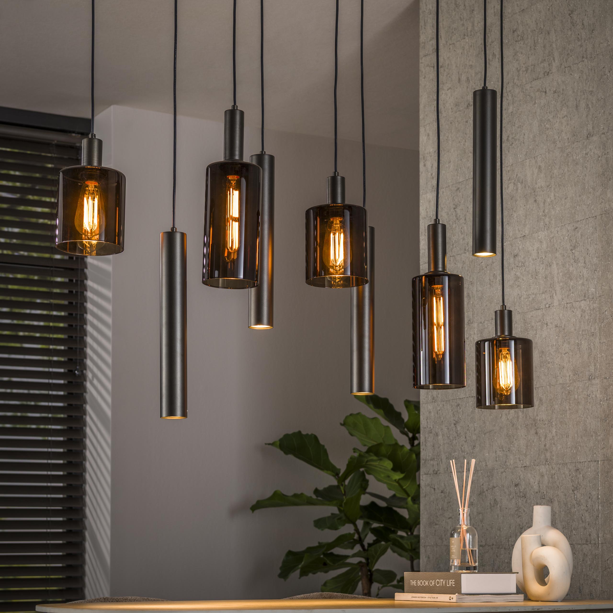 Lampe suspendue Sepiora 5+4 lumières - Brun Sienne