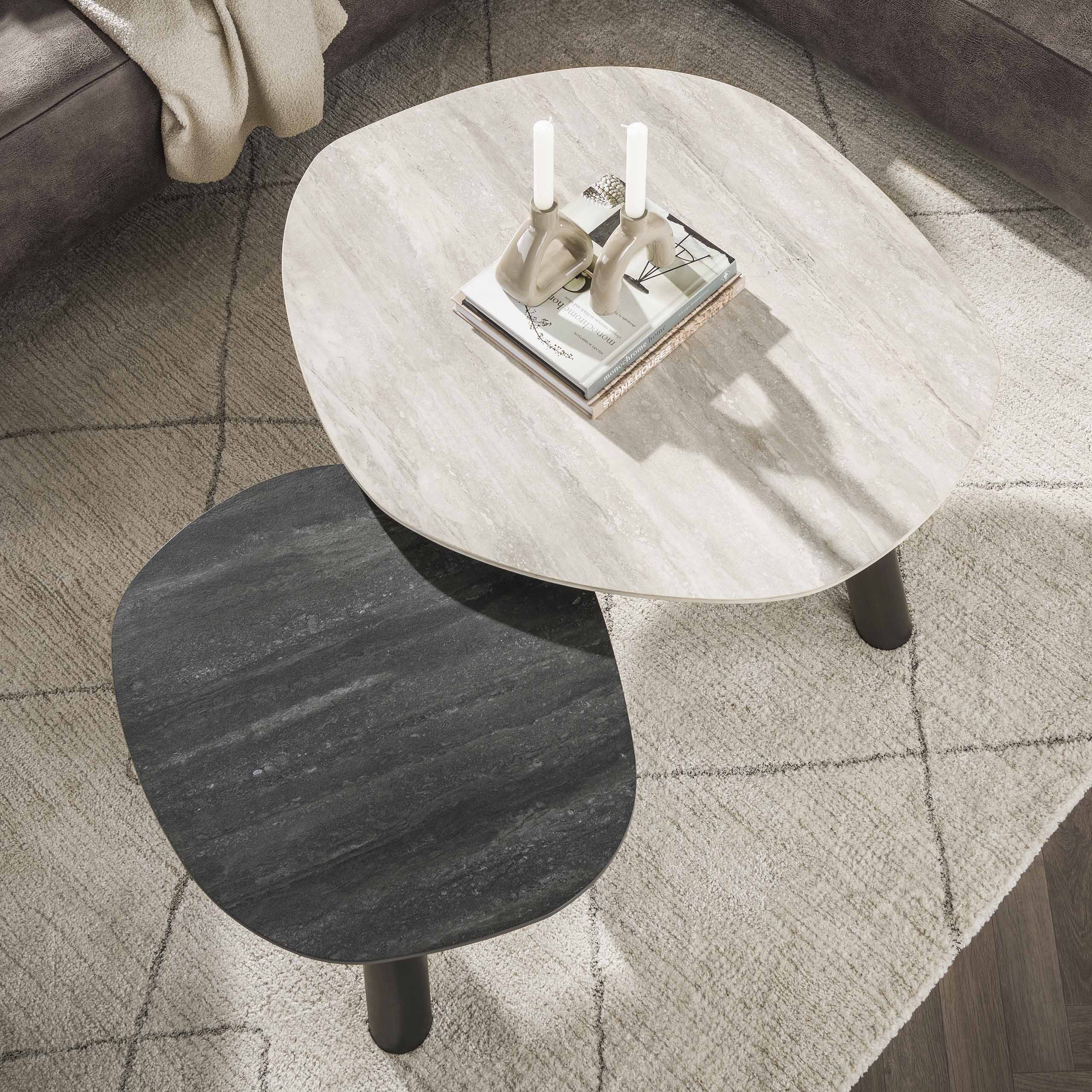 Table basse Twin Log 3D en céramique travertin - Lot de 2
