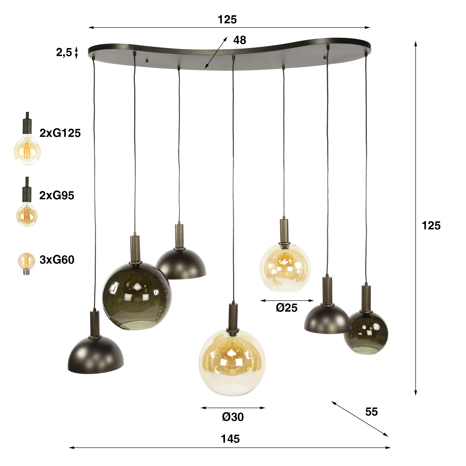 Lampe à suspension Cluster 4+3 lumières marron Sienne