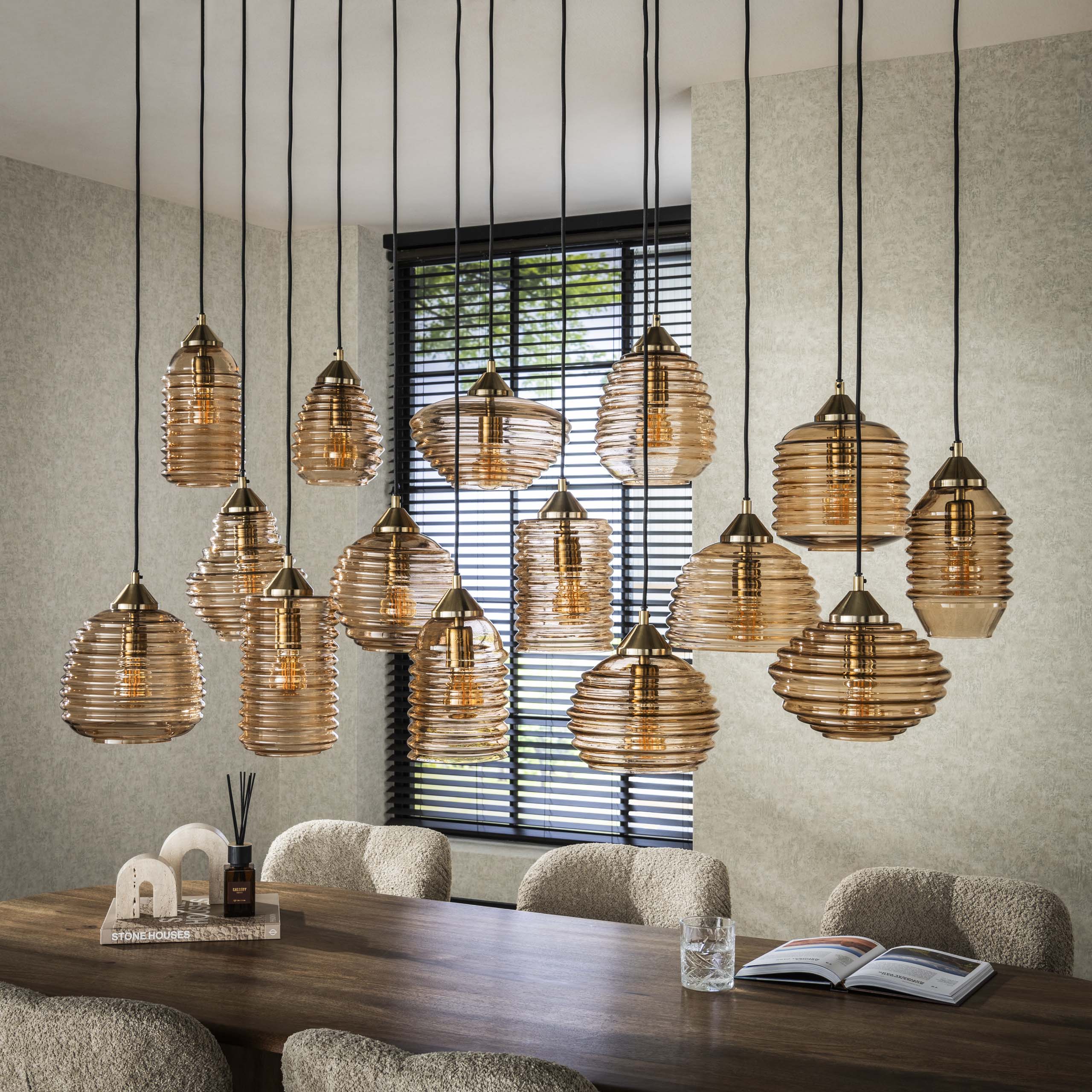 Lampe suspendue Rib Glass 15 lumières - Verre ambré