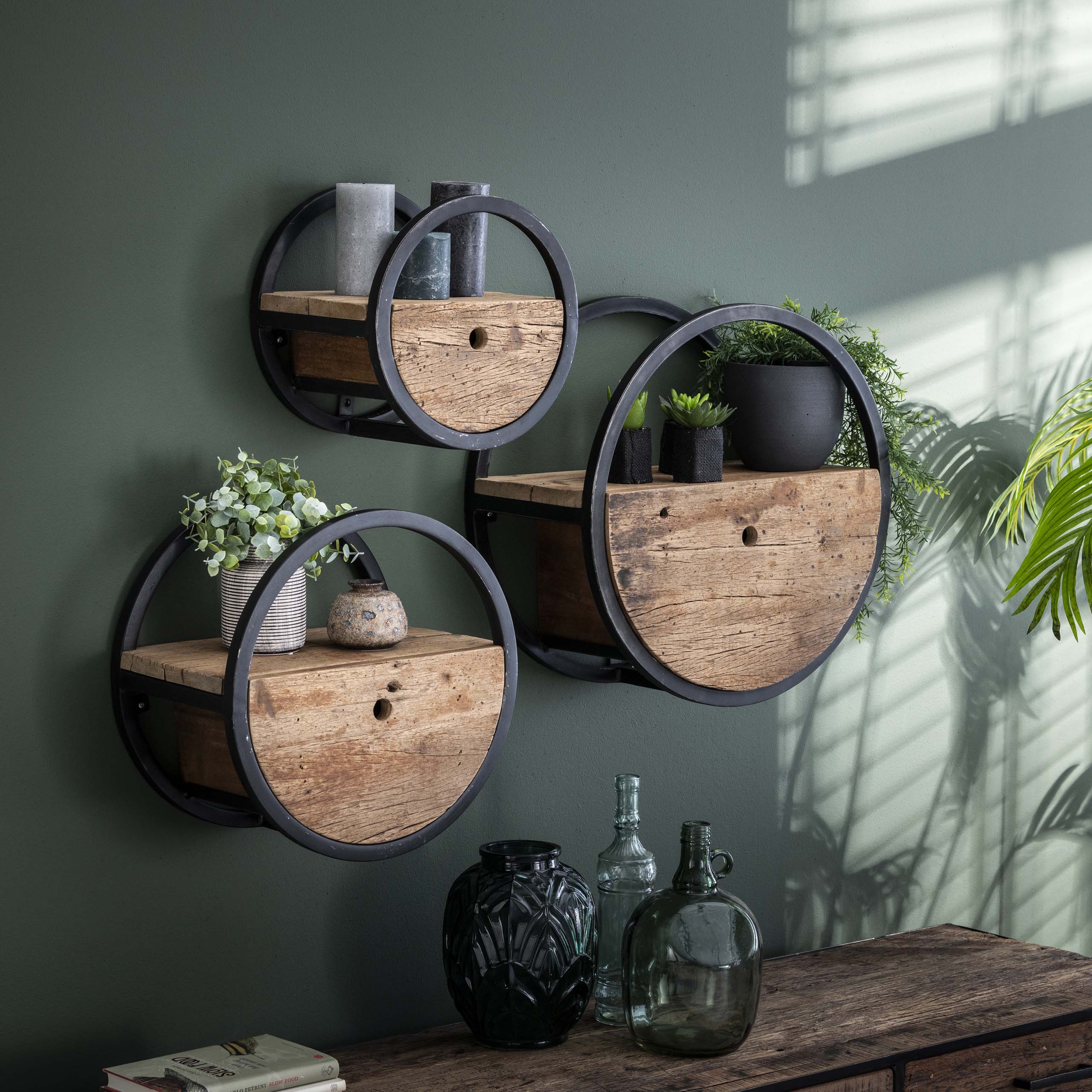 Etagère murale Circulaire 1 tiroir Ø30 - Bois dur robuste