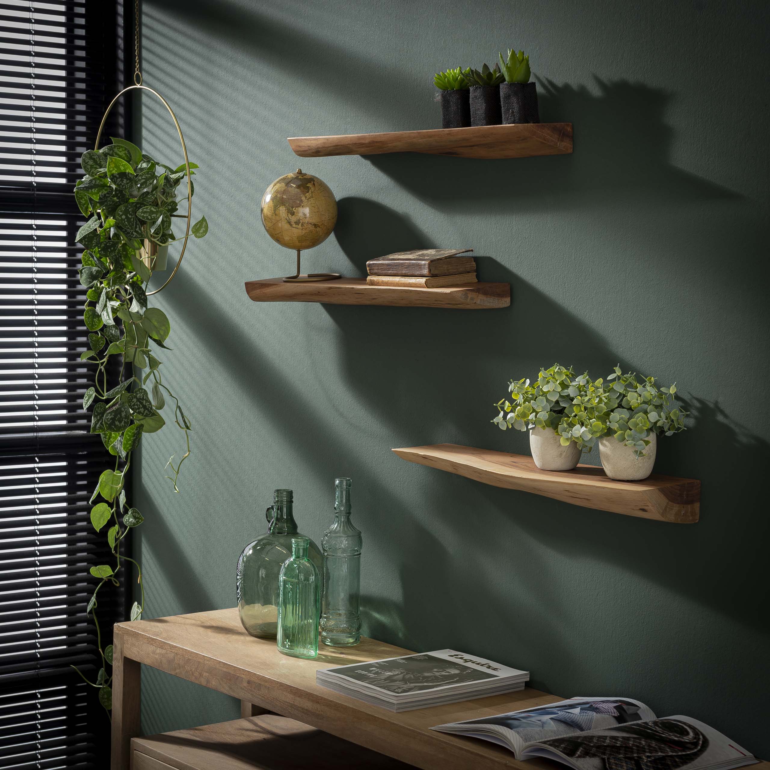 Etagère murale Edge 60 cm - lot de 3 - Acacia massif