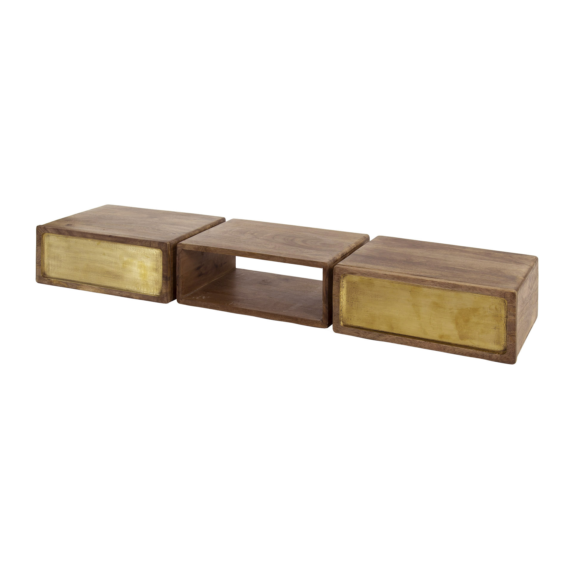 Coiffeuse Laiton 2 tiroirs - Manguier massif sable