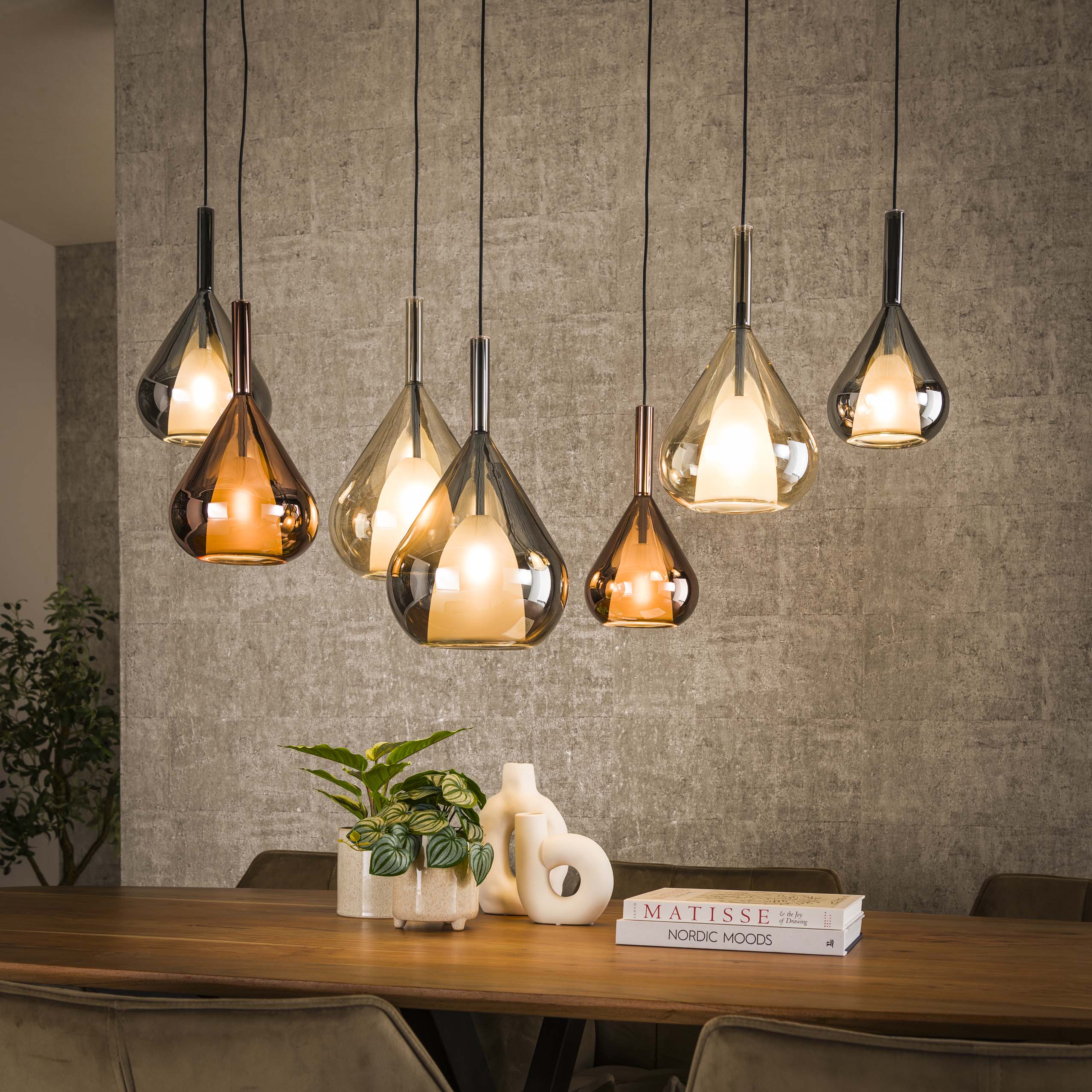 Lampe suspendue 4+3 ailes mix verre / Noir