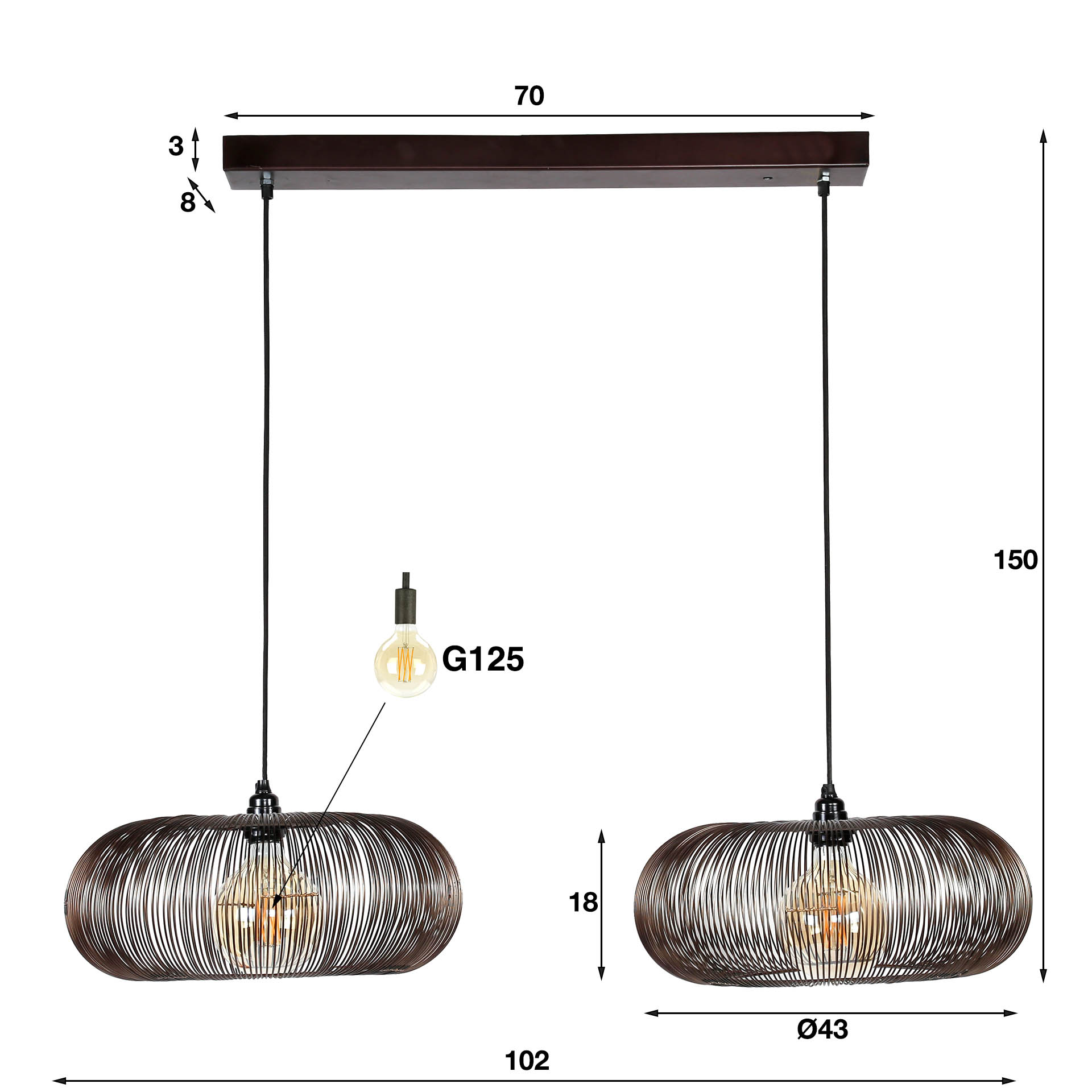 Lampe suspendue 2L Fil de Cuivre